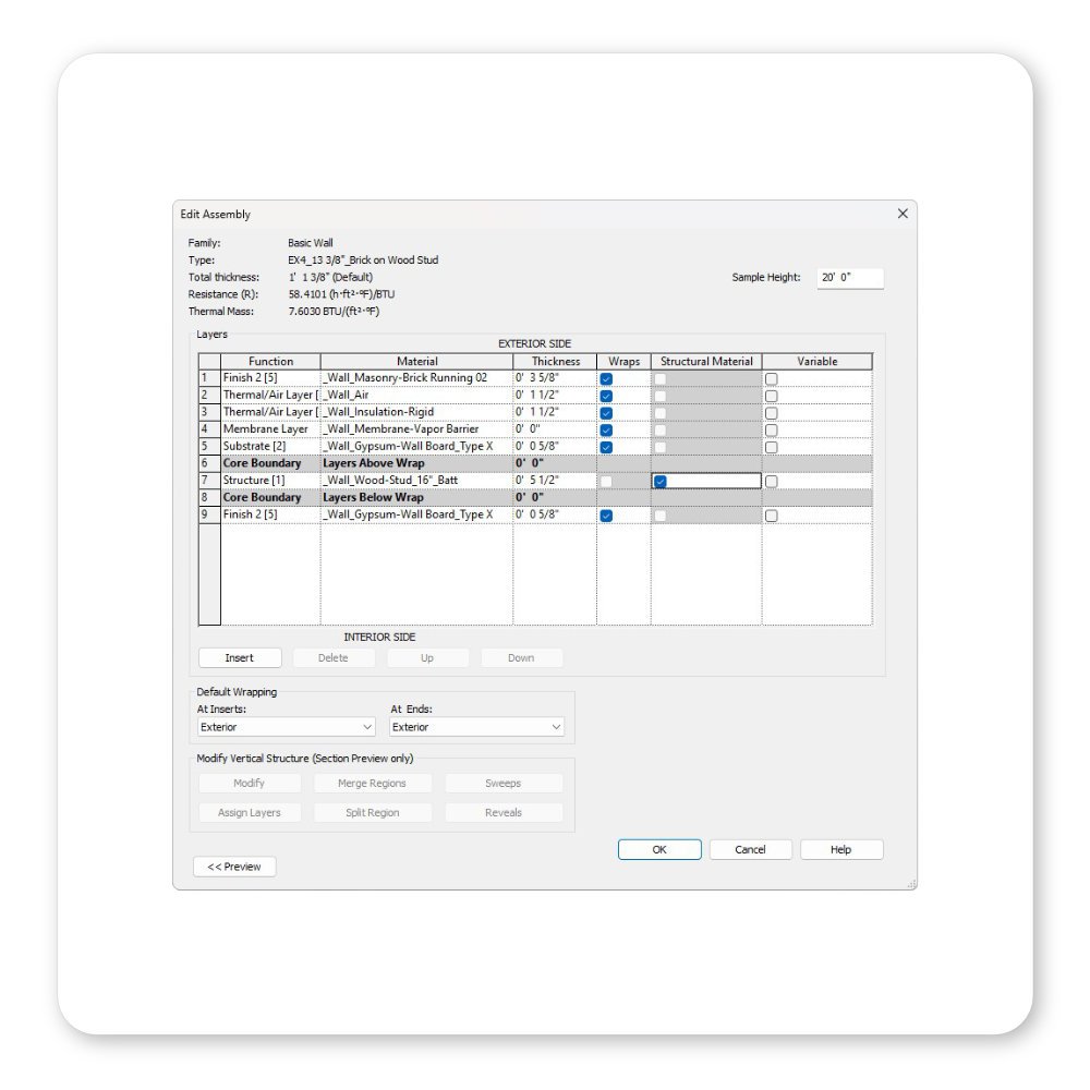 Revit edit assembly type structure with layers assigned and materials