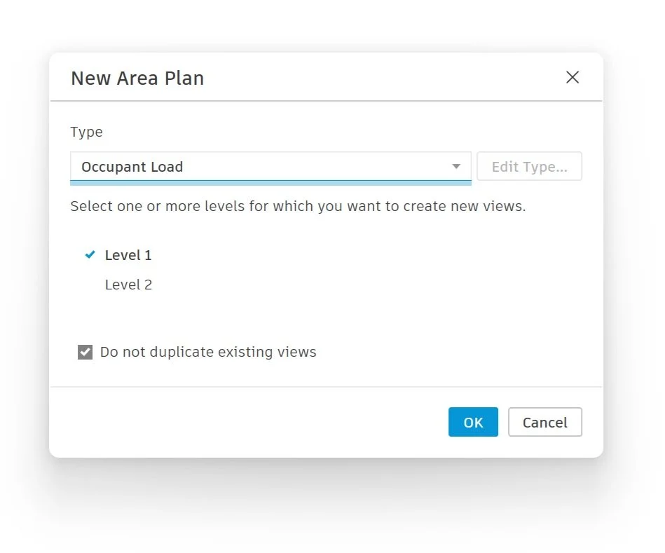 Revit new area plan dialog in Revit 2027 to create area plans by level