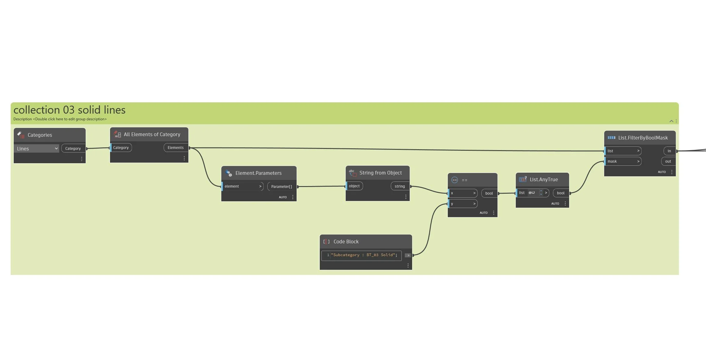 A Revit family Dynamo script to collect detail lines and filter based on subcategory parameter.