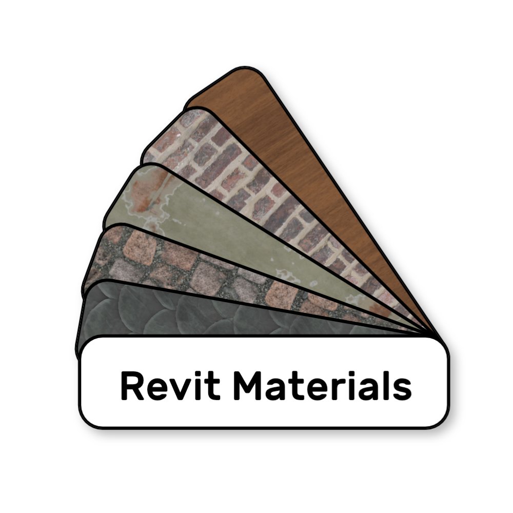 Revit materials collection with brick, stone, pavers, wood, and metal finishes in high resolution 2k