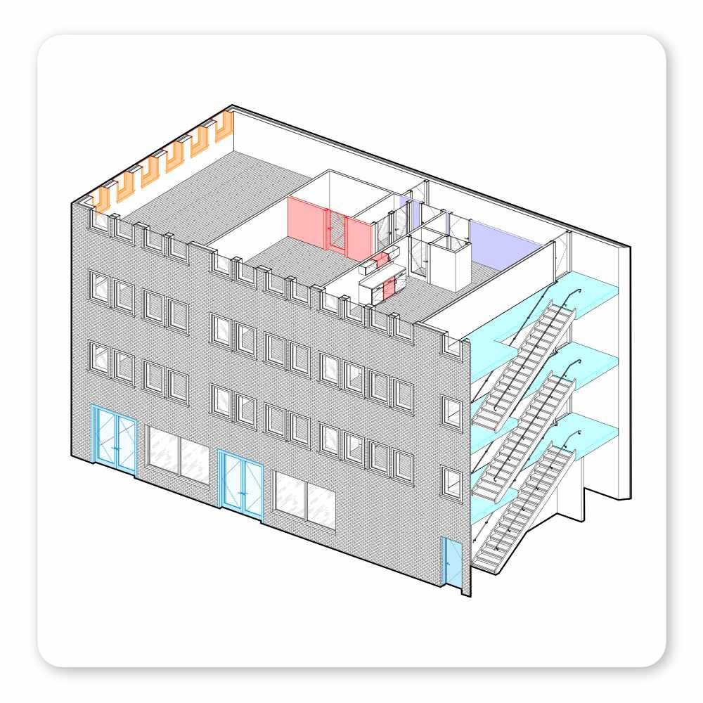 Revit template building showing colors using filters for QC review