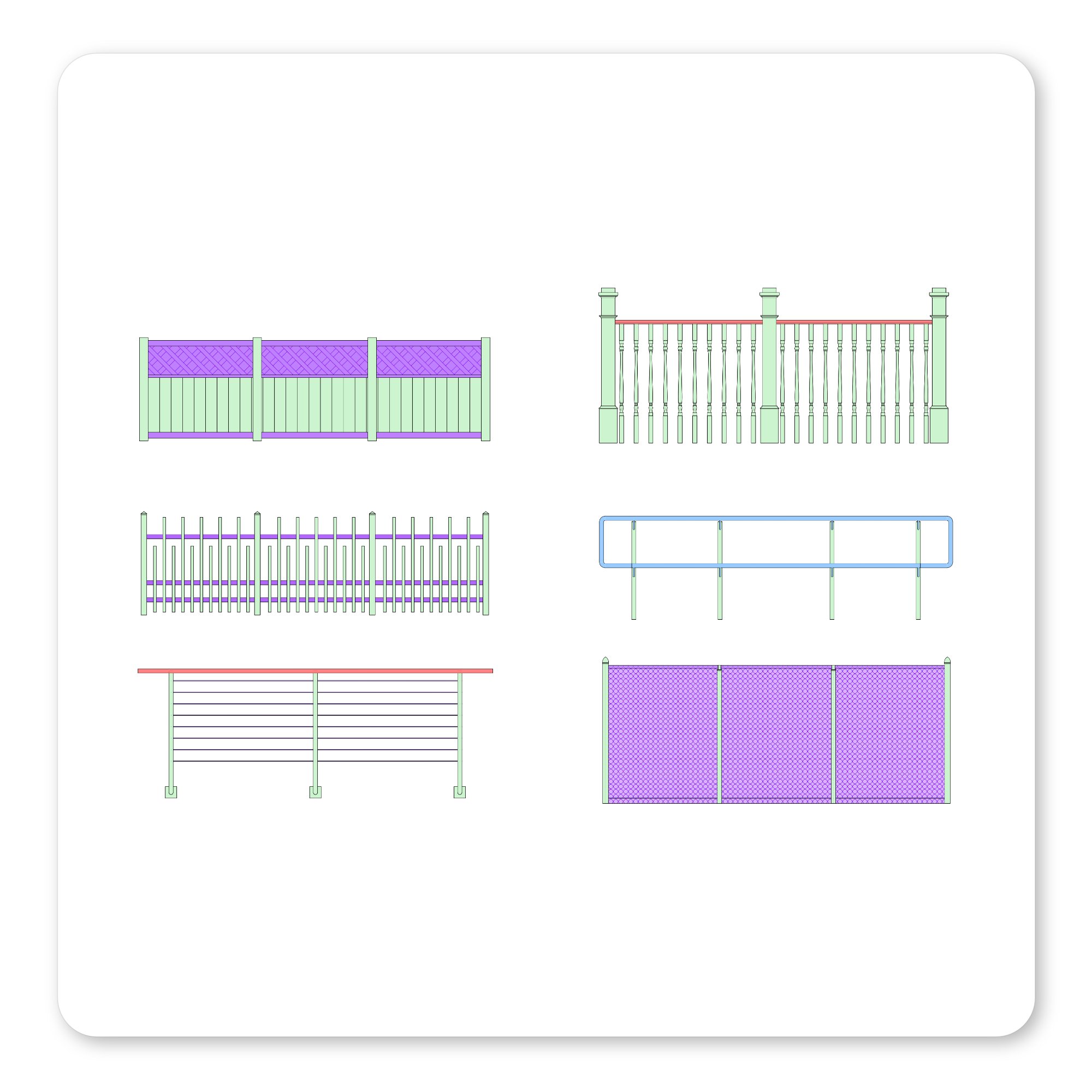Consistently designed Revit railing families with unified design language for easy integration into active projects.