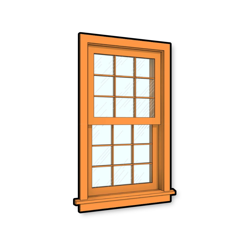 Revit Window Family 3D isometric double hung window