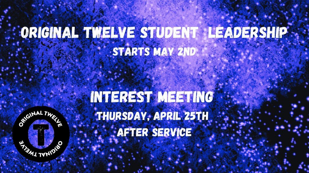 Hey Parents and students,
Tonight is our interest meeting for our Summer Term of OT Student Leadership. Stay for a couple minutes after service to hear what it's all about. If you (or your student) are interested in joining OT this would be the time.