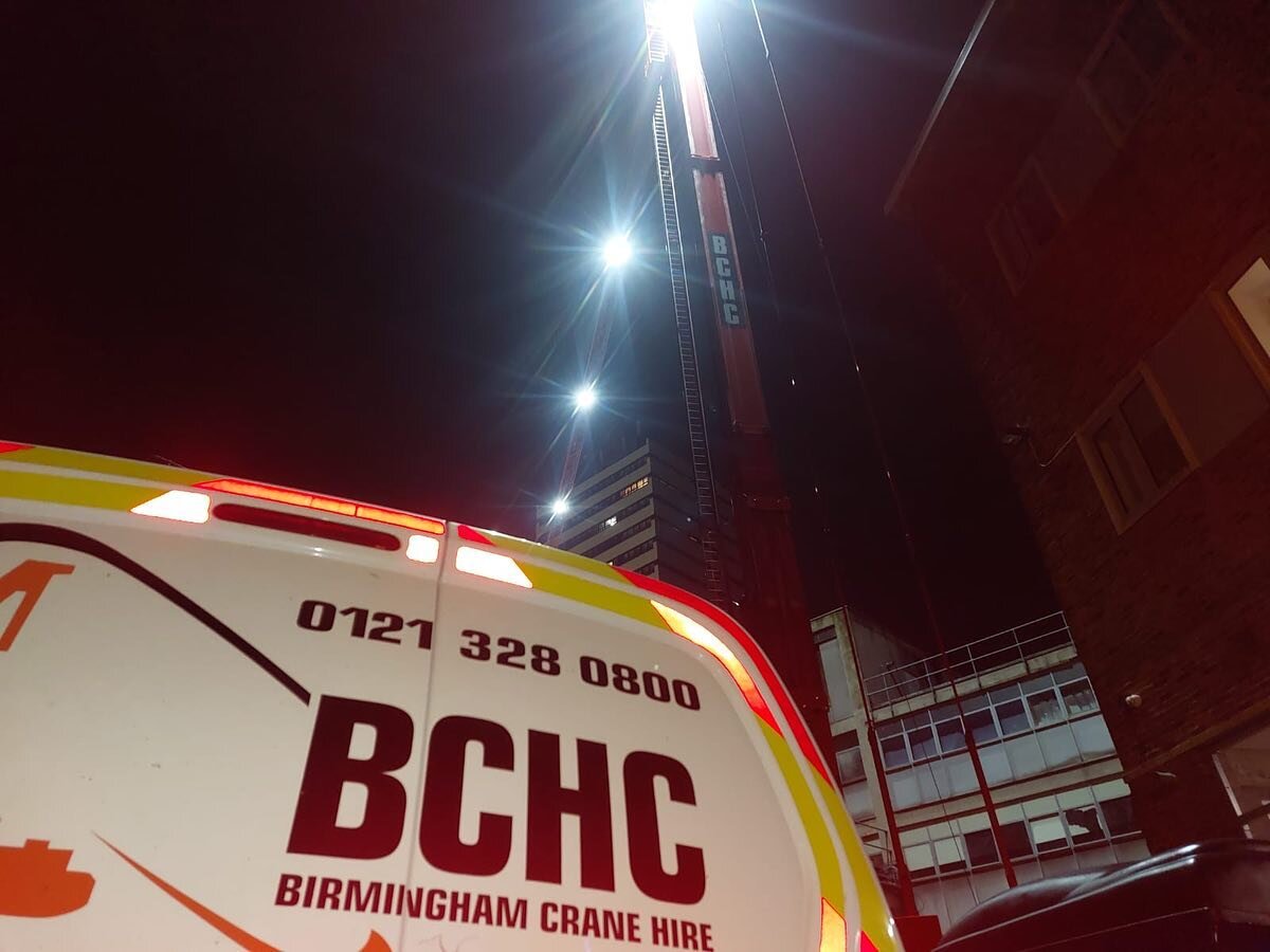 Tales from the Nightshift! A well planned contract lift successfully carried out in neighbouring Coventry last week. The Spierings SK1265 once again proving to be the perfect tool for a delicate lifting operation #bchc #coventry #glass #engineering #