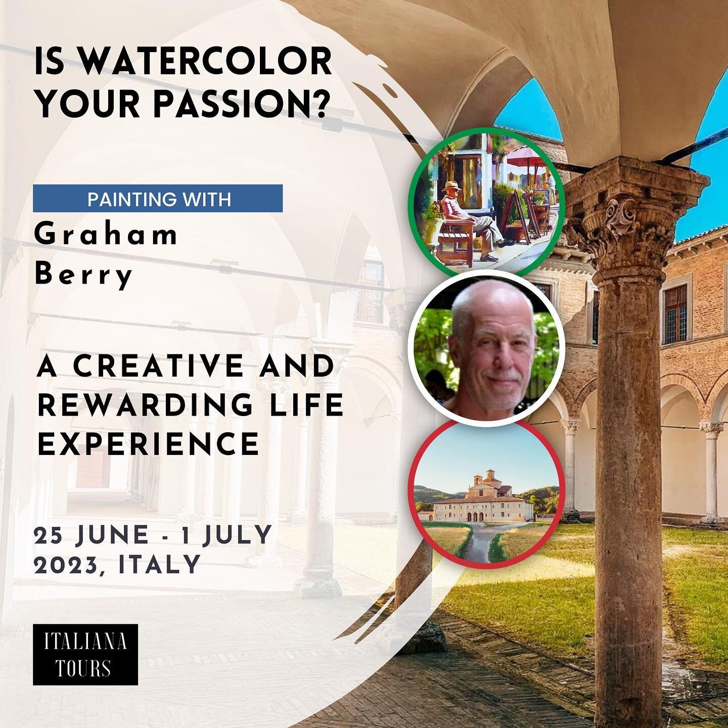 🎨Is watercolor your passion? This is the vacation you've been waiting for! 
 
✈️ 🇮🇹 Come visit us in Italy and join us for @paintwithgraham exclusive &quot;Figures in Sunlight&quot; workshop. He'll reveal techniques and tips for the best use of wa