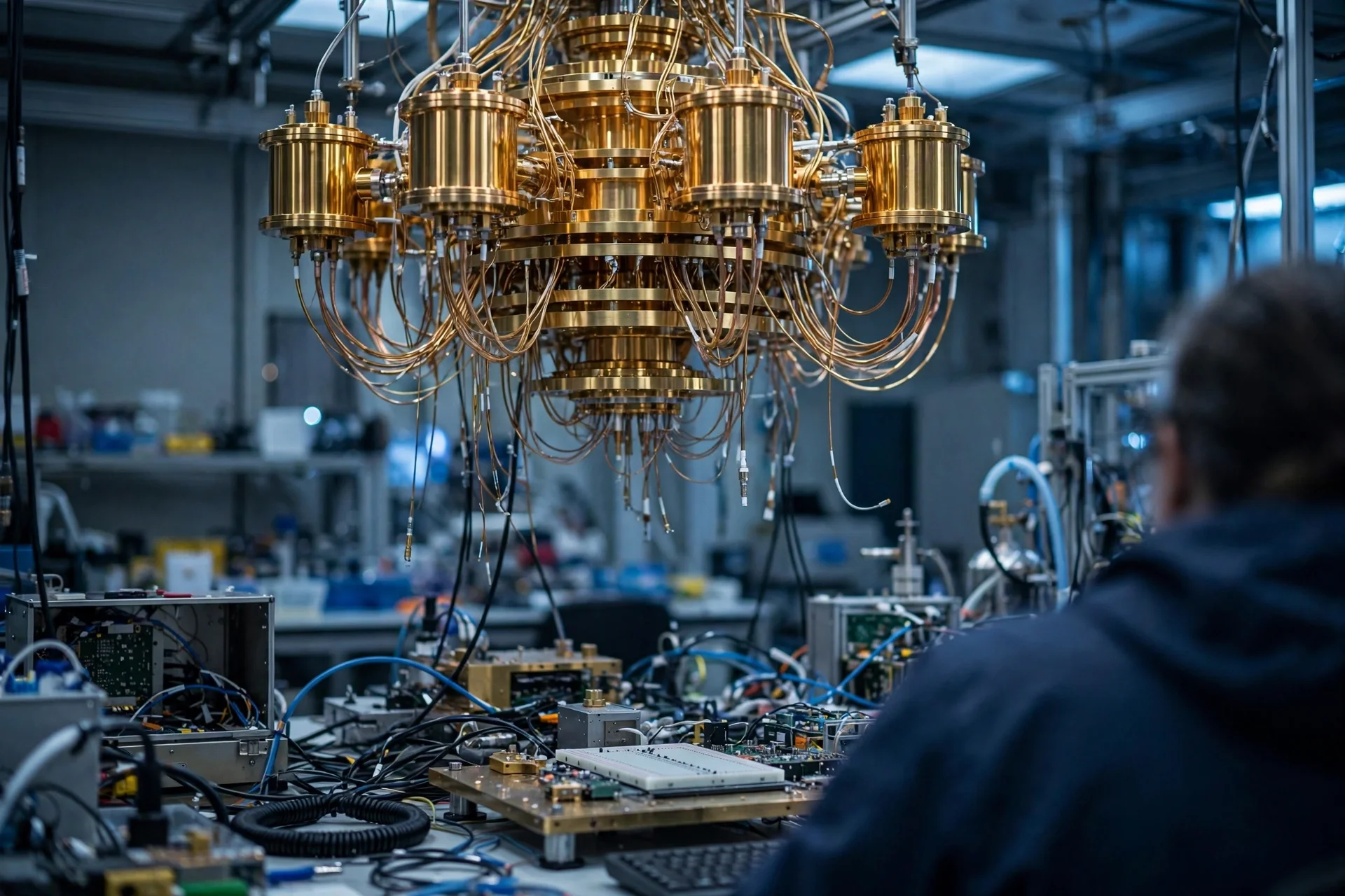 Quantum computer cryostat in a lab
