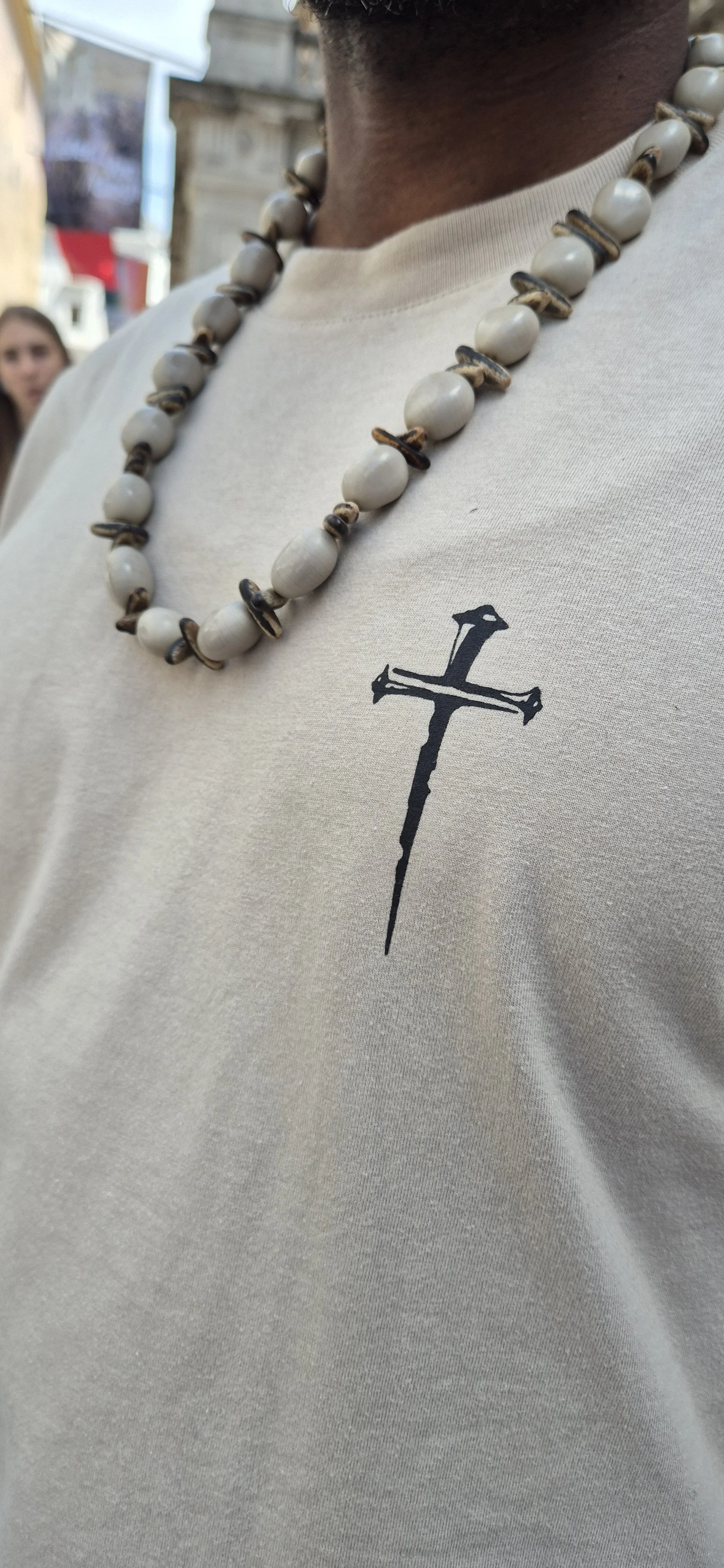 CROSS of NAILS OVERSIZED T-SHIRT IN STONE HEAVYWEIGHT
