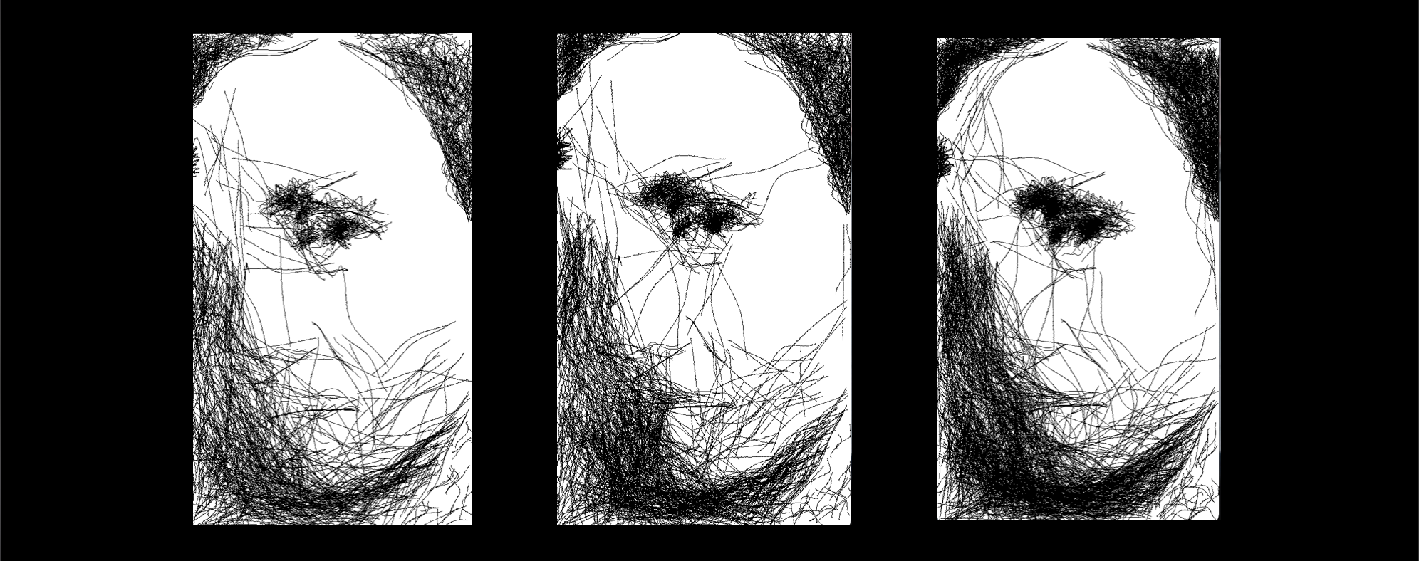 The image on the far right has the most lines and its shades are much darker. In comparison, the image on the left is much more subtle.