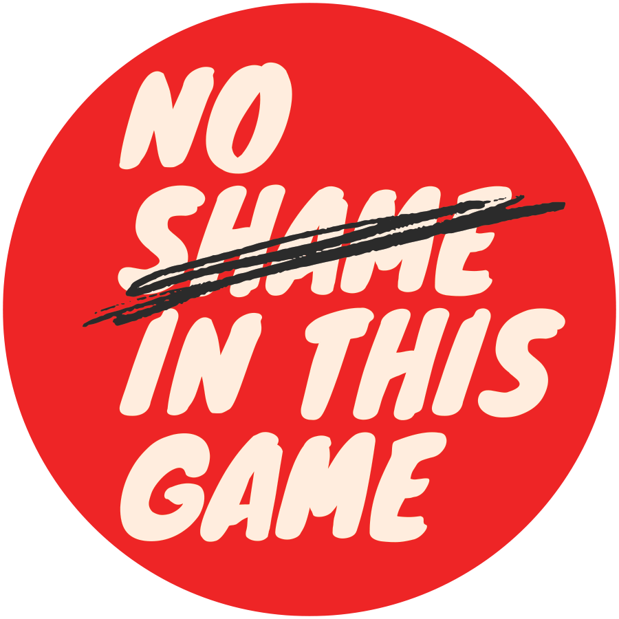 No Shame in this Game Documentary logo in red writing with the word shame crossed out Links to a documentary aimed at addressing herpes and STIs stigma