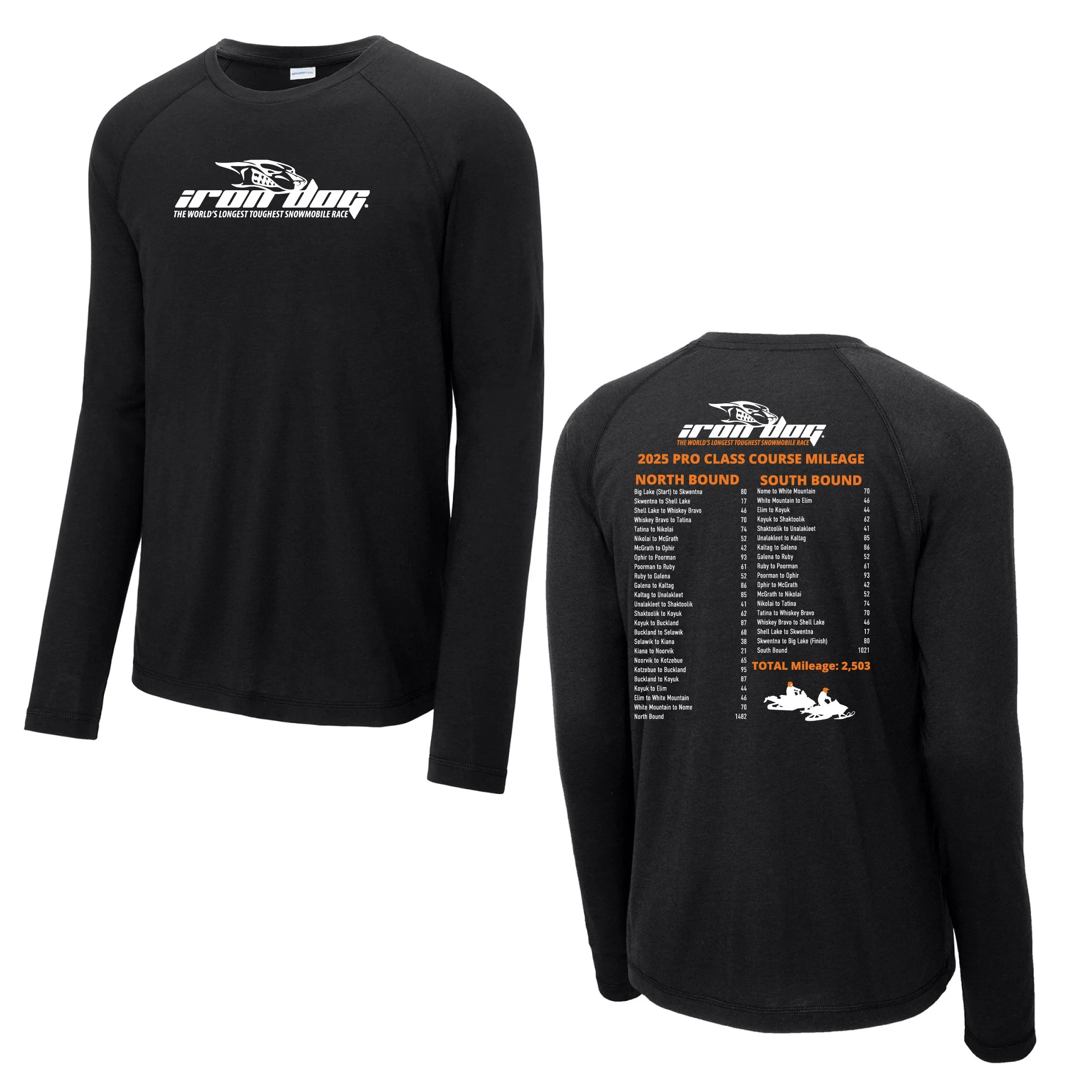 Adult Long Sleeve Tshirt with Checkpoints and Mileage