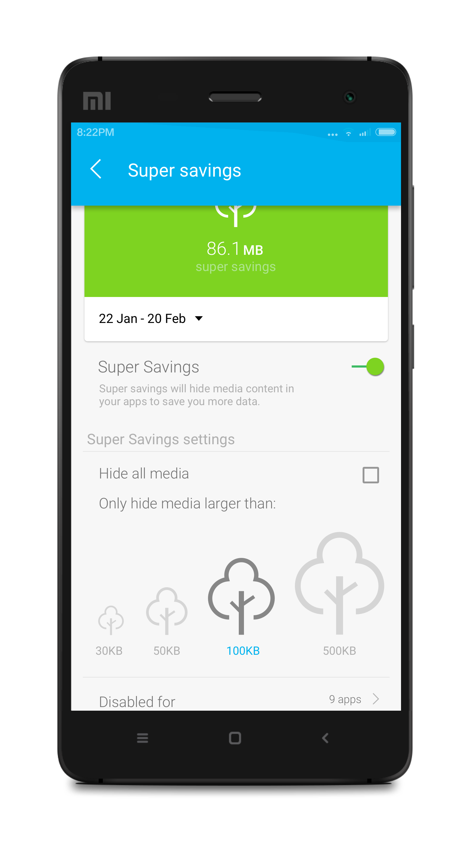  One of these settings includes the ability to control whether or not graphics across web applications and browsers would be allowed to appear based on their data usage and size.   This would enable users to extend their data usage by allowing images
