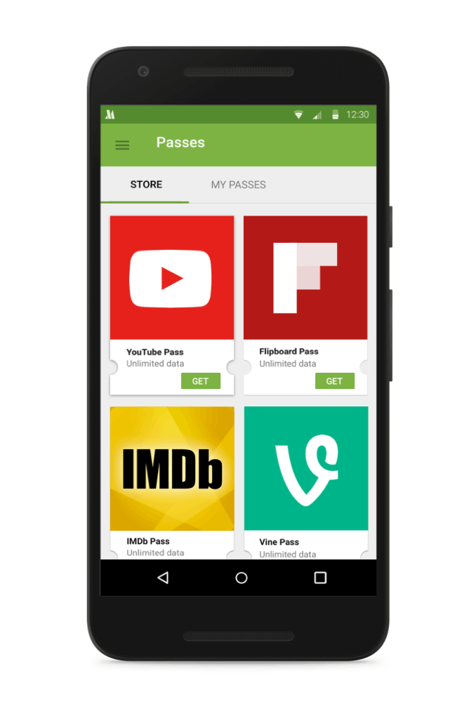  The “Pass Store” would provide varied multiple options every day to redeem usage. In this example, watching a short 1-minute ad would enable 10-minutes of free YouTube usage, but alternatively the user would also be able to redeem 5-minutes at no co