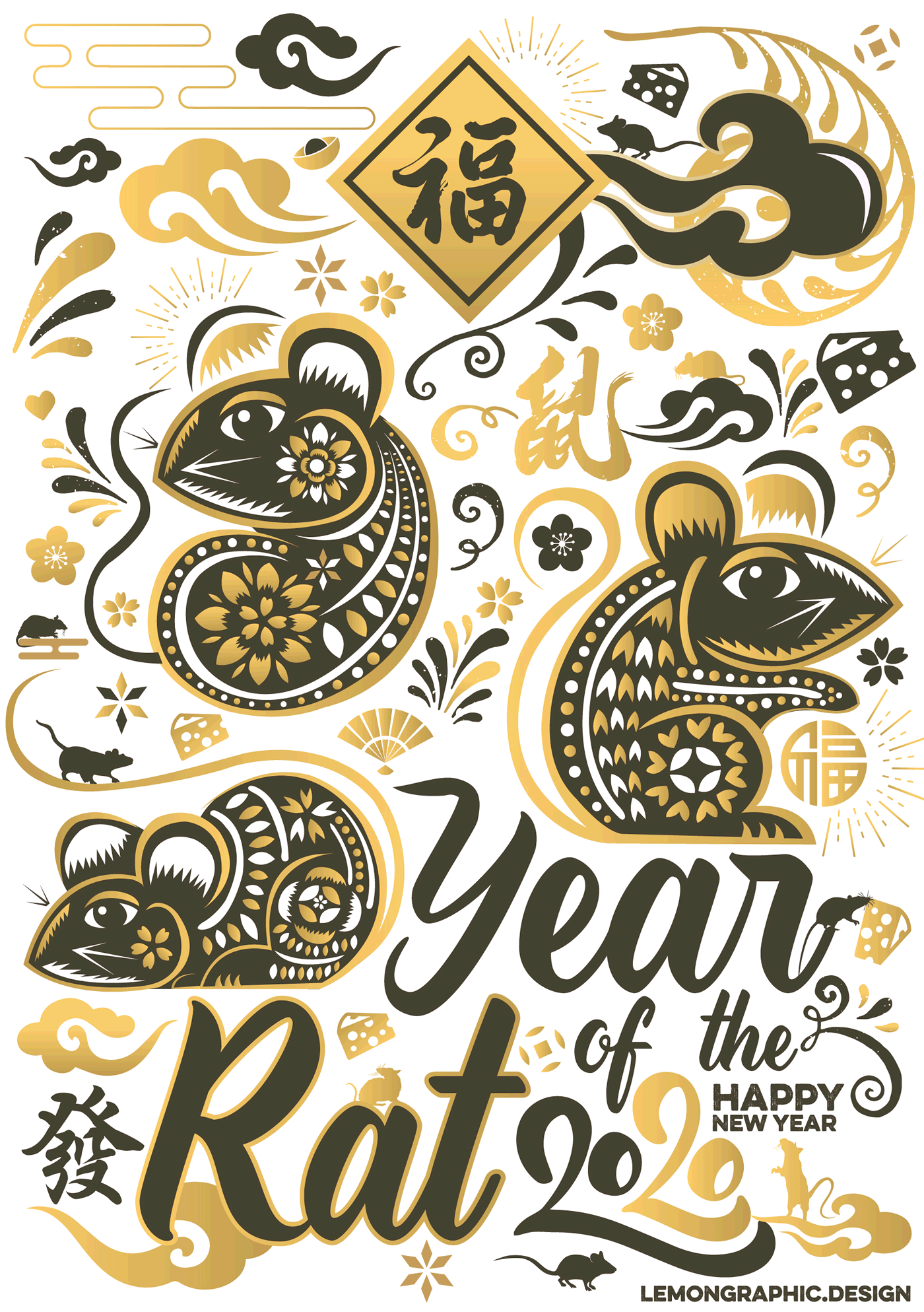 CHINESE NEW YEAR 2020 - YEAR OF THE RAT 2020 TYPOGRAPHY DESIGN - BEHANCE White card.gif