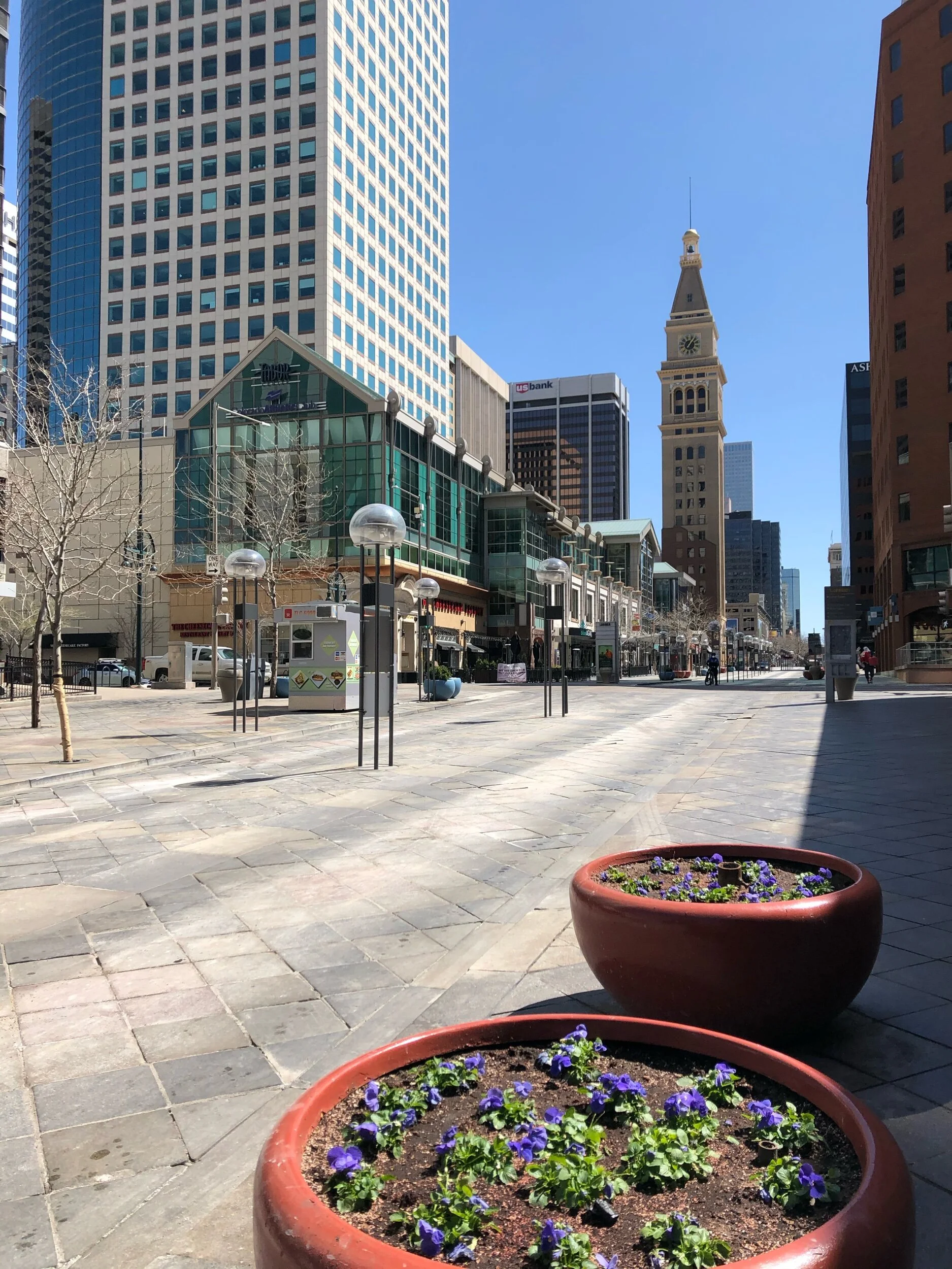 Empty 16th Street Mall which is usually bustling