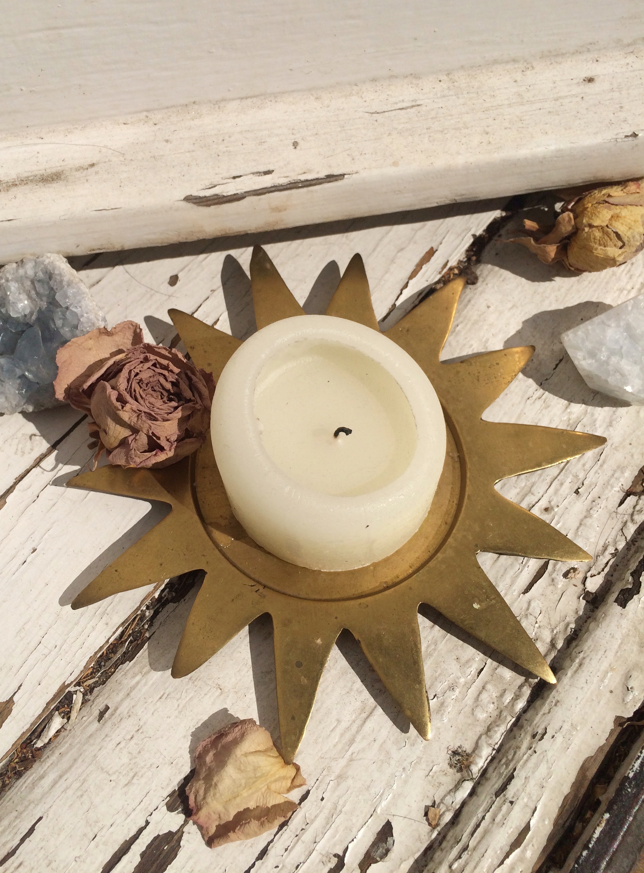 floral embossed brass candle holder