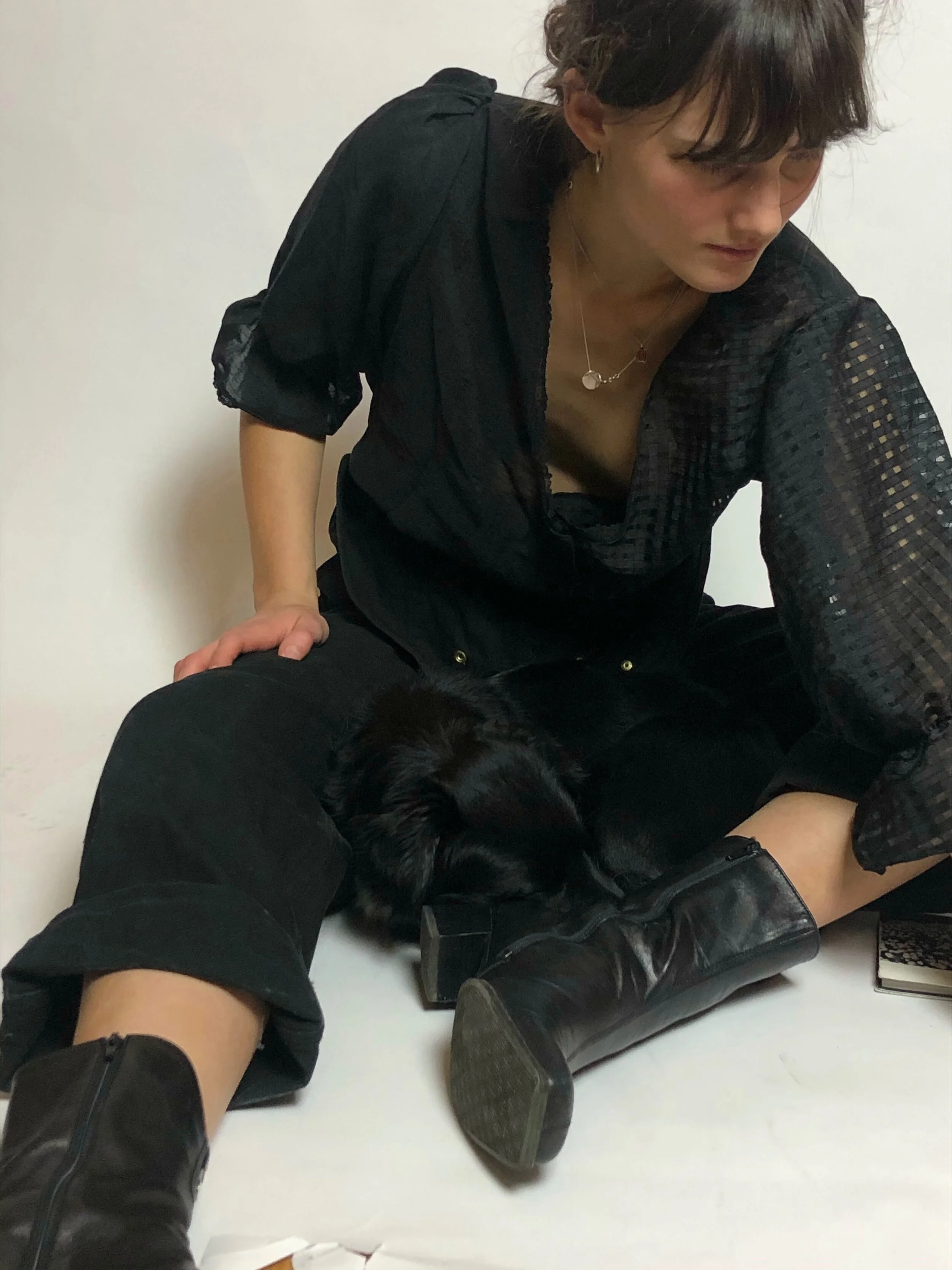 MEERI black checkered patchwork blouse