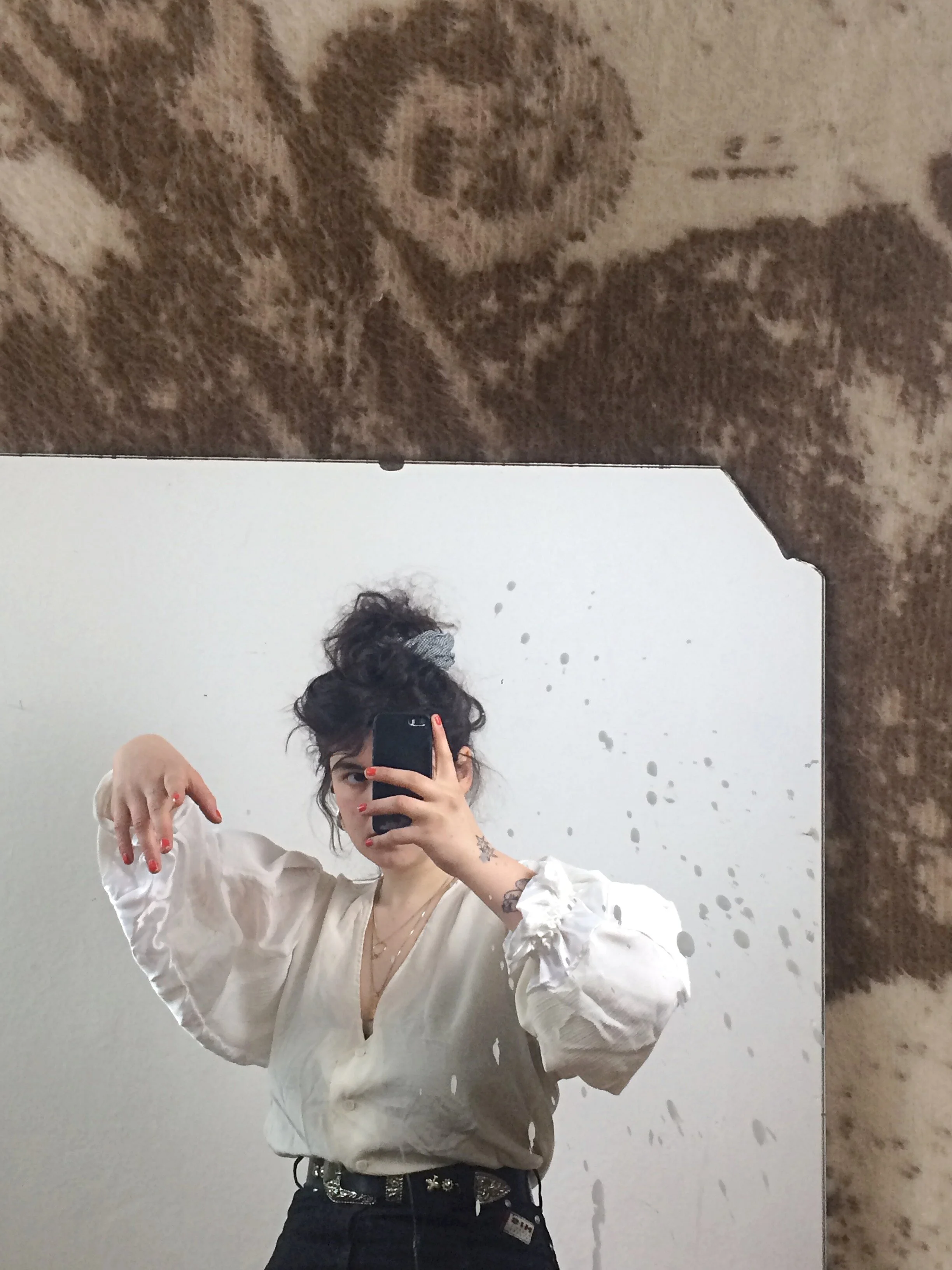 white silk patchwork blouse