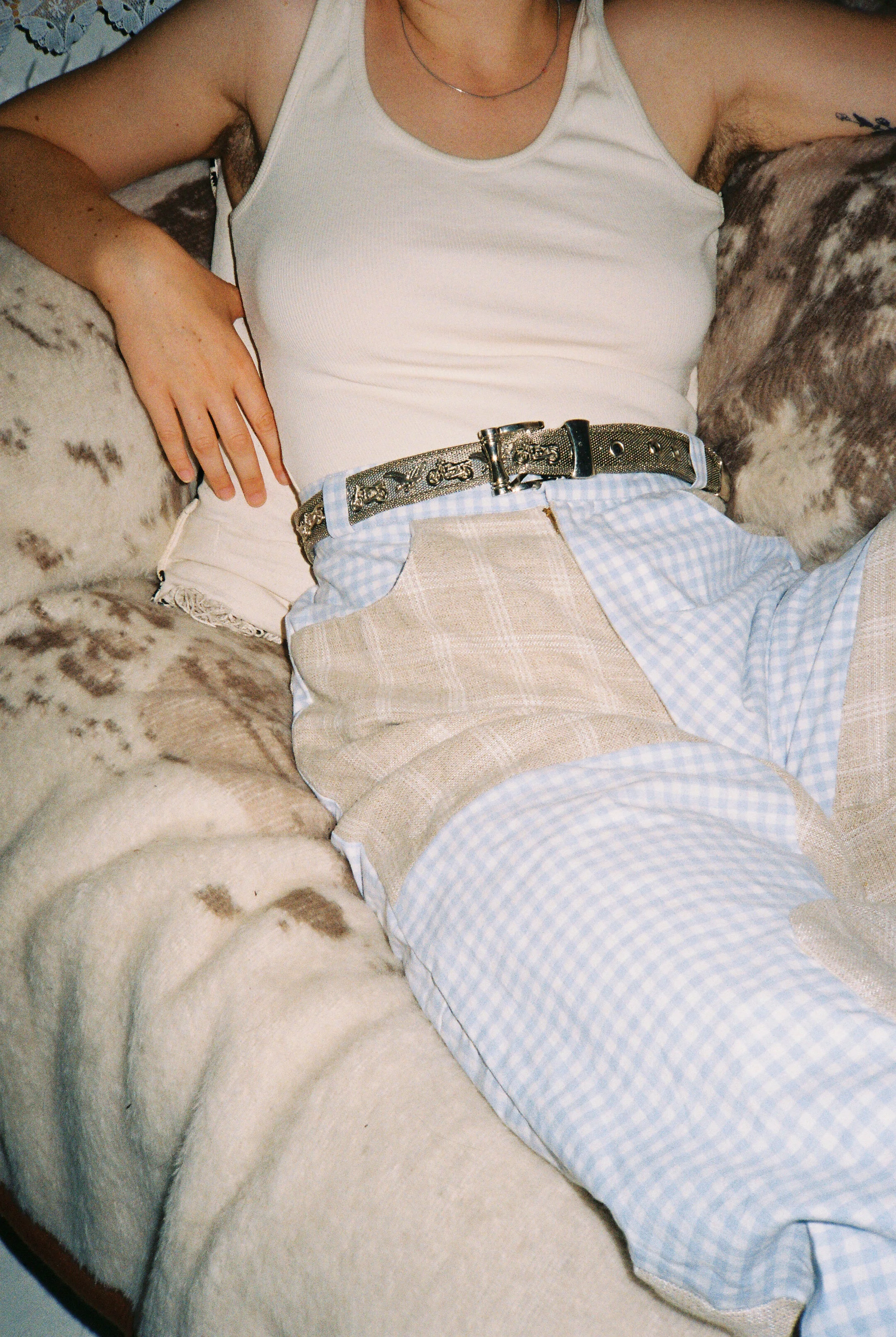 RIGMOR patchwork pants checkered linen