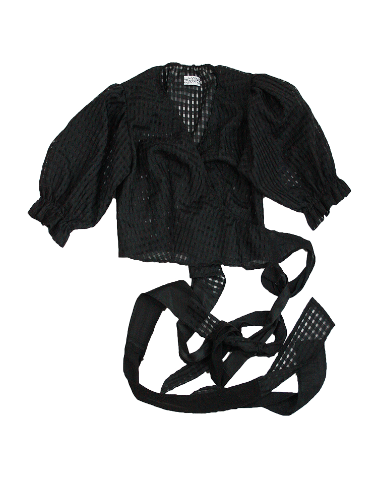 MARTTA black checkered wrap blouse