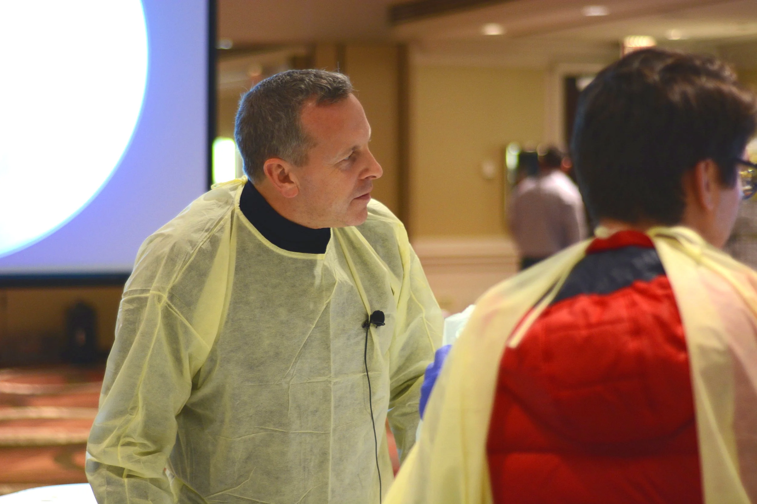 Mr Redfern training surgeons in New York where his operation has been featured on national television