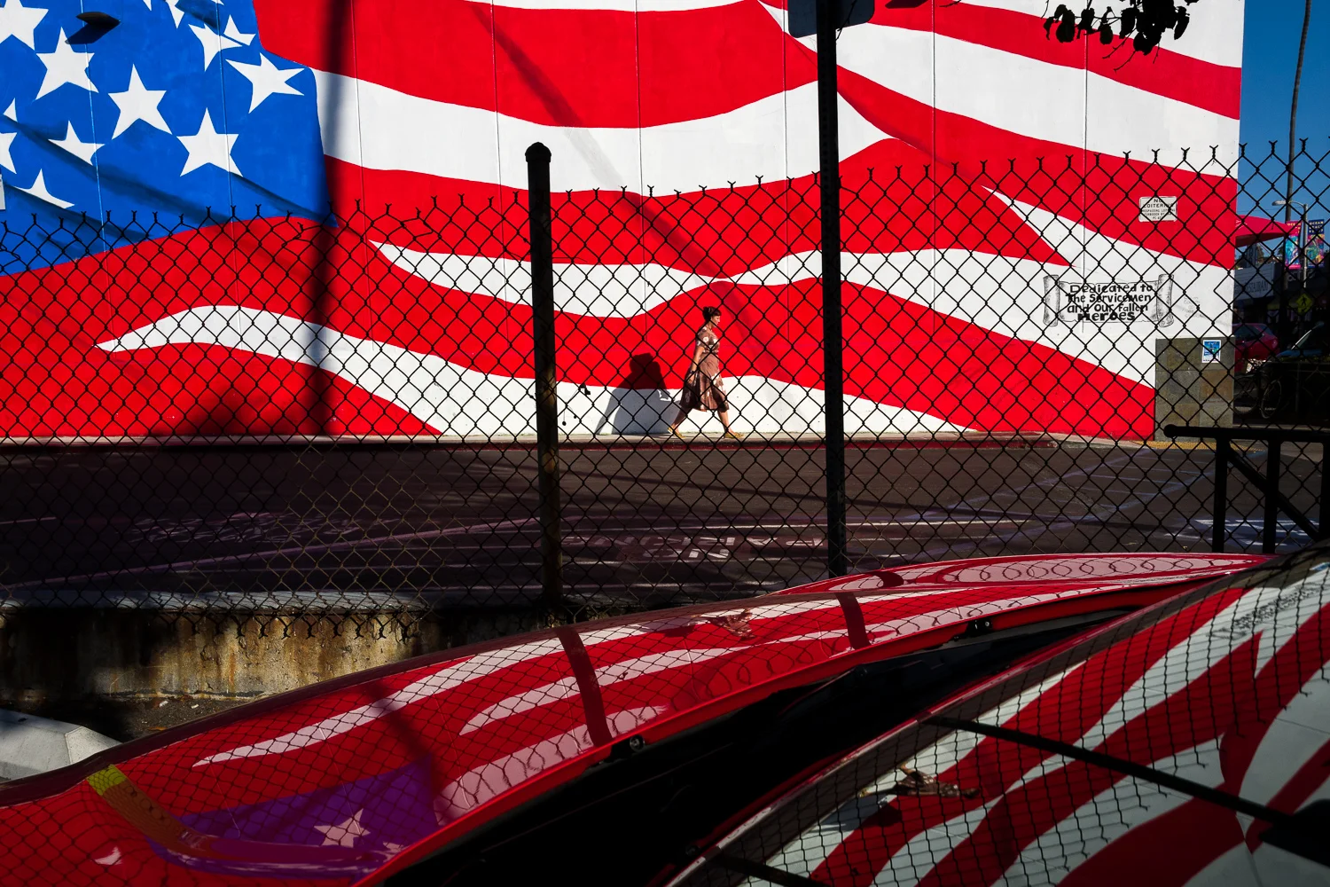 Huge USA painted flag on a street wall San Diego street, Tarek Zaïgouche