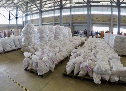  Humanitarian Aid inside a warehouse located at the Teinditas bridge border crossing that was turned into the humanitarian aid command centre 