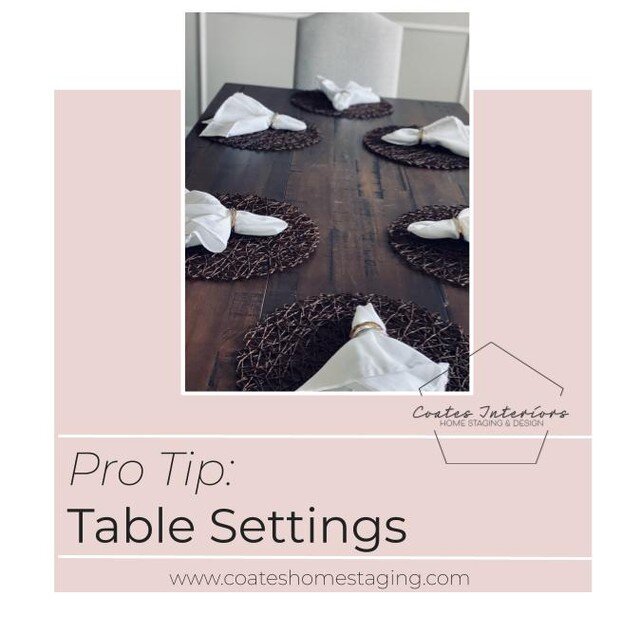 Pro Tip: Get creative with table settings! Not every table needs a formal place setting. Sometimes a simple napkin &amp; textured mat works wonders 

#coateshomestaging #coatesinteriorskc #homestaging #stagingworks #staged #staging #realestate #homed
