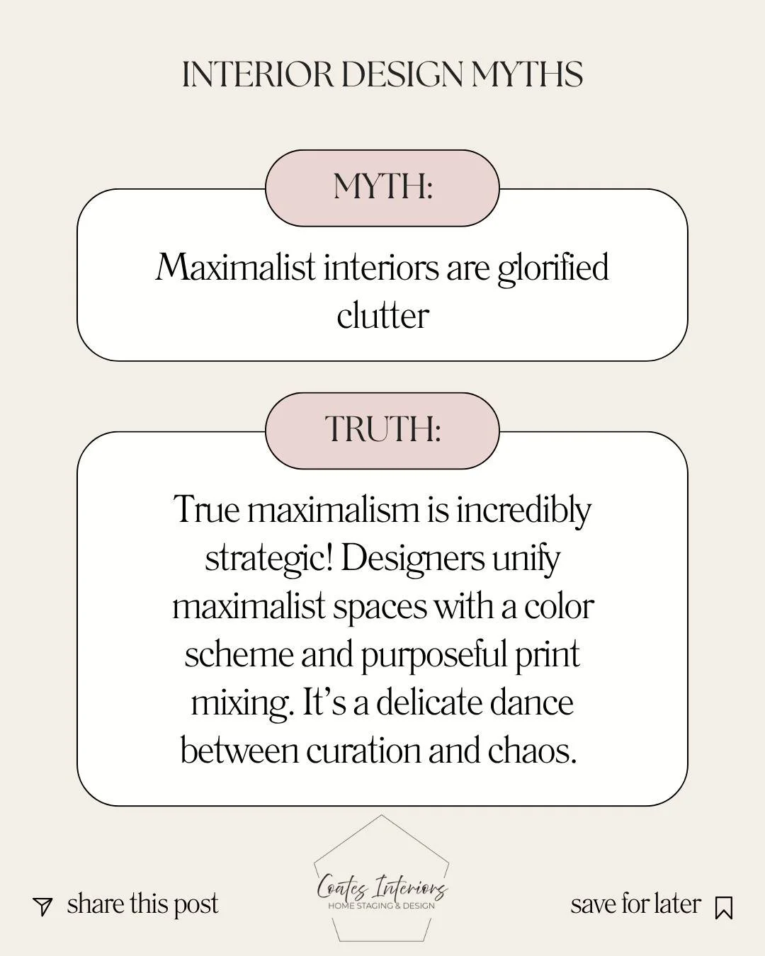 ❌ Myth: Maximalism is just throwing everything you own into a room and hoping for the best.
Fact: The secret to maximalism that doesn't feel overwhelming? It&rsquo;s all about editing! An expert maximalist space isn't full of random junk&mdash;it&rsq
