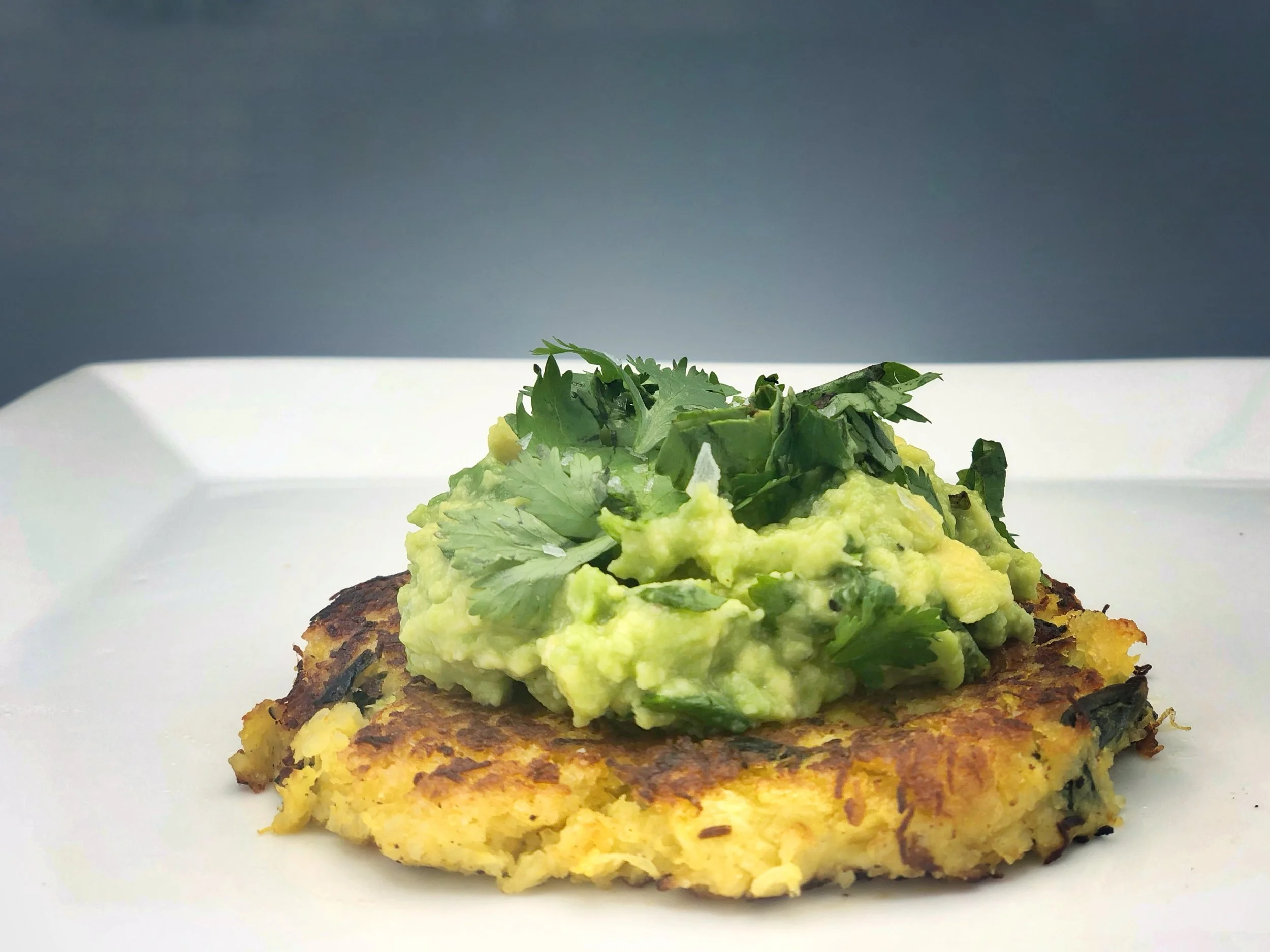 August - Spaghetti Squash Cakes w/ Mashed Avocado