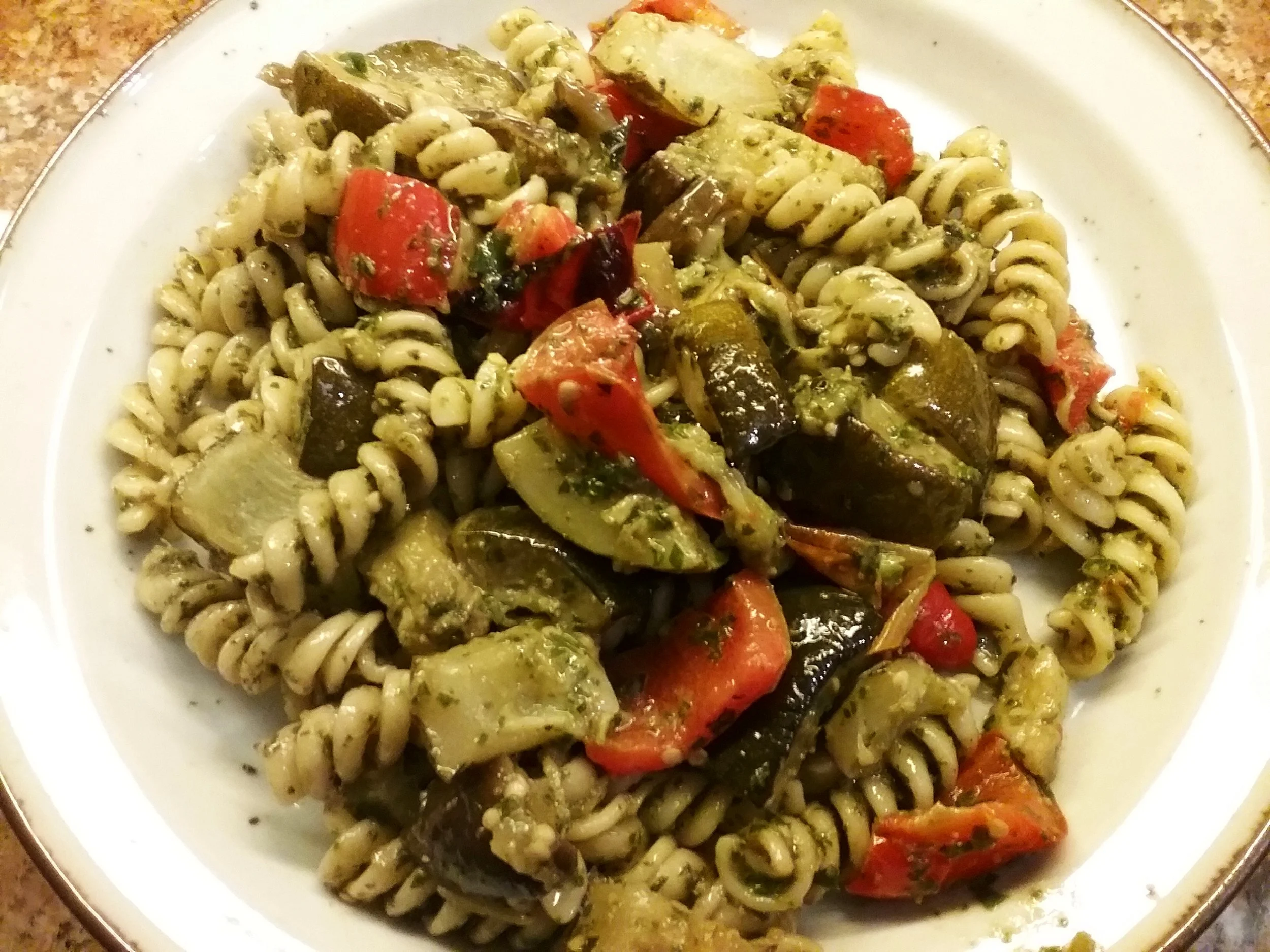 Roasted Summer Vegetable Pasta With Pesto