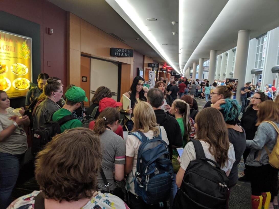 Alyssa cosplaying Wonder Woman answers self-defense questions at FanX