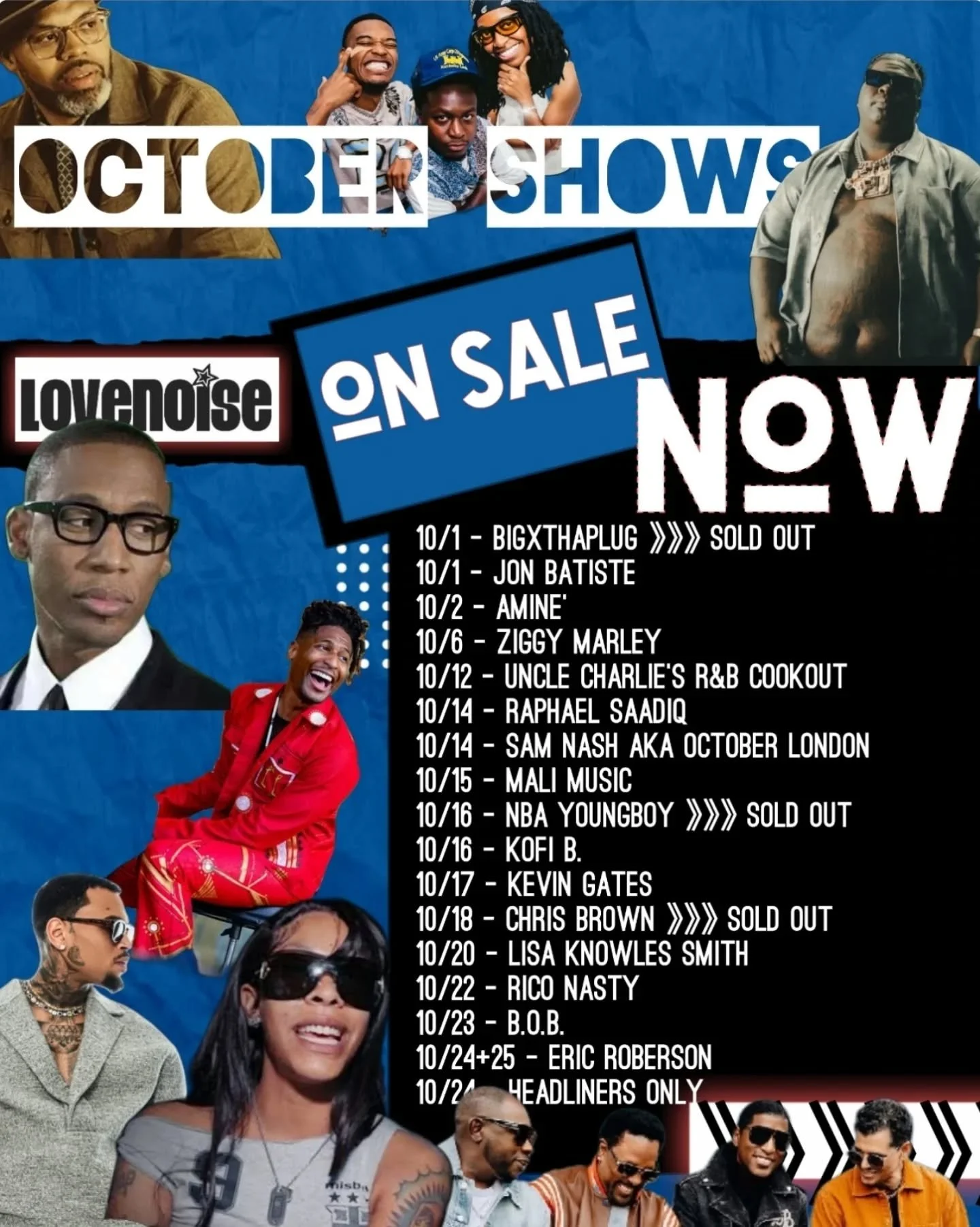 It's October and boy do we have the shows for you in Nashville &amp; Memphis! Grab tickets now before more SELL OUT!!! Link in bio or Lovenoise.net 

October Calendar 
10/1 - BigXthaPlug 》》》 SOLD out
10/1 - Jon Batiste 
10/2 - amine'
10/6 - Ziggy Mar