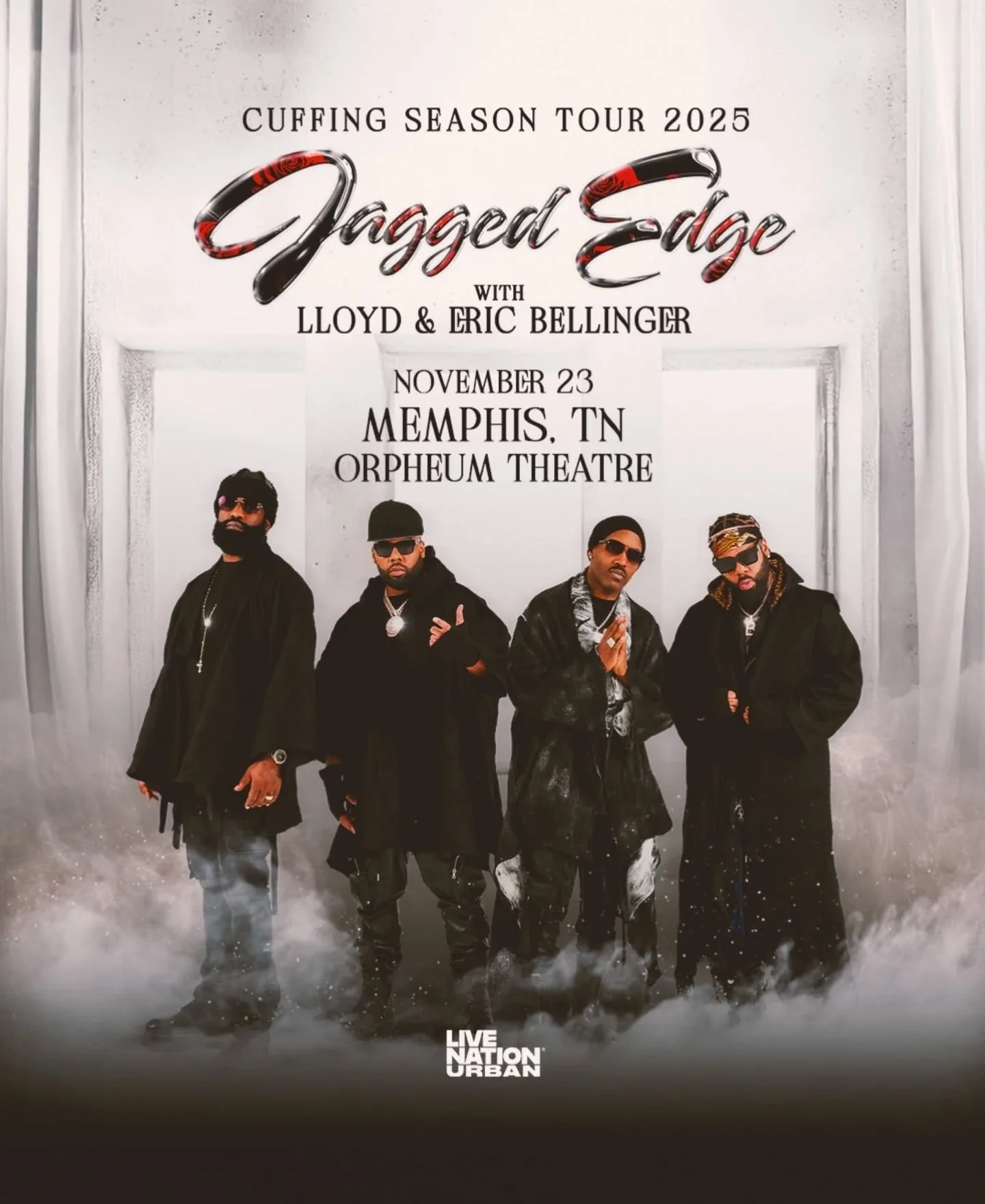 JUST ANNOUNCED! Jagged Edge: Cuffing Season Tour 2025 with Lloyd and Eric Bellinger at Orpheum Theatre in Memphis, TN on November 23rd and at Ryman Auditorium in Nashville, TN on November 25th.

🎟 Tickets on sale this Friday, October 3rd at 10AM on 