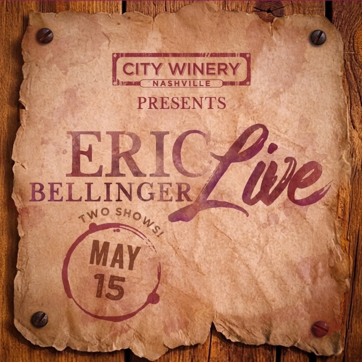Come see @ericbellinger at City Winery🍷✨
❤️🔊Ticket ON SALE NOW &amp; available at Lovenoise.net

🔥🎶Get them while they&rsquo;re HOT Nashville

🗓️May 15th
📍City Winery