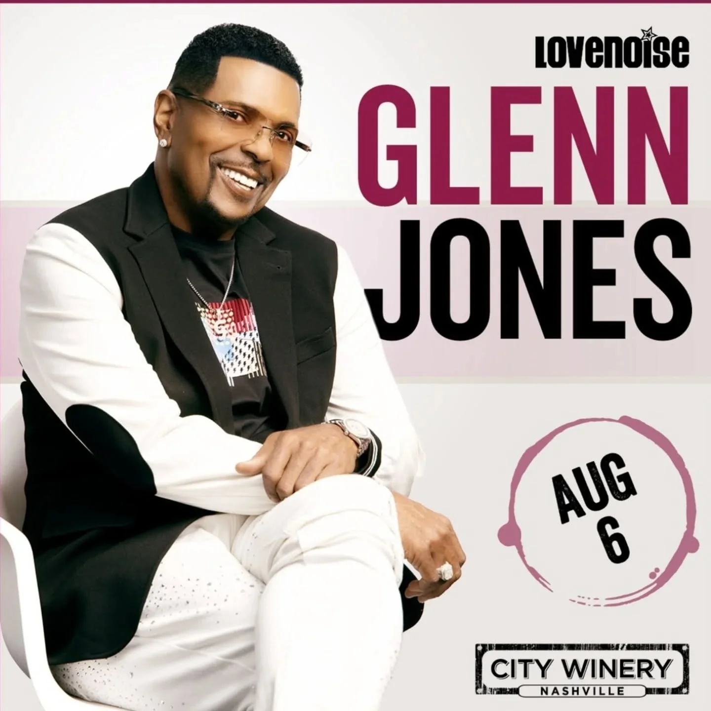 ❤️ 🔊 Lovenoise presents GLENN JONES live at @citywinerynsh 🎤✨

An evening of timeless R&amp;B, smooth vocals, and grown &amp; sexy vibes you don&rsquo;t want to miss ❤️🎶

📅 August 6
📍 City Winery Nashville
Secure your spot now&mdash;this one is 