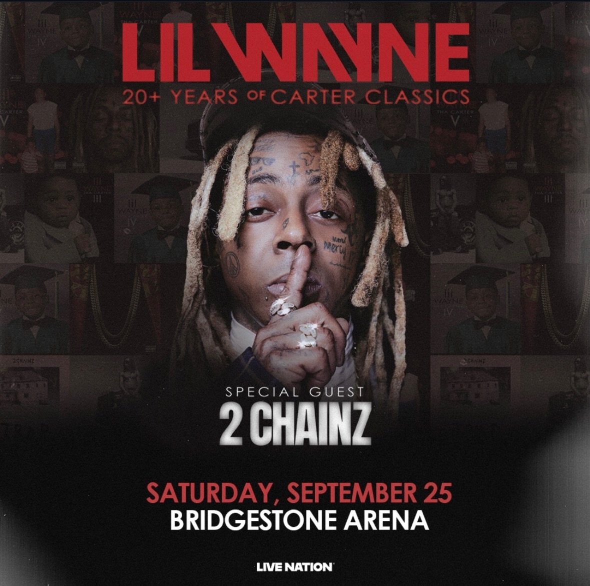 Lil Wayne is bringing 20+ YEARS of Carter Classics to Bridgestone Arena 🔥

With special guest 2 Chainz 💎

📍 Nashville
📅 Friday, September 25
⏰ Tickets drop THIS Friday at 10AM CT

This one is for the real ones&hellip; Weezy F Baby back in the bui