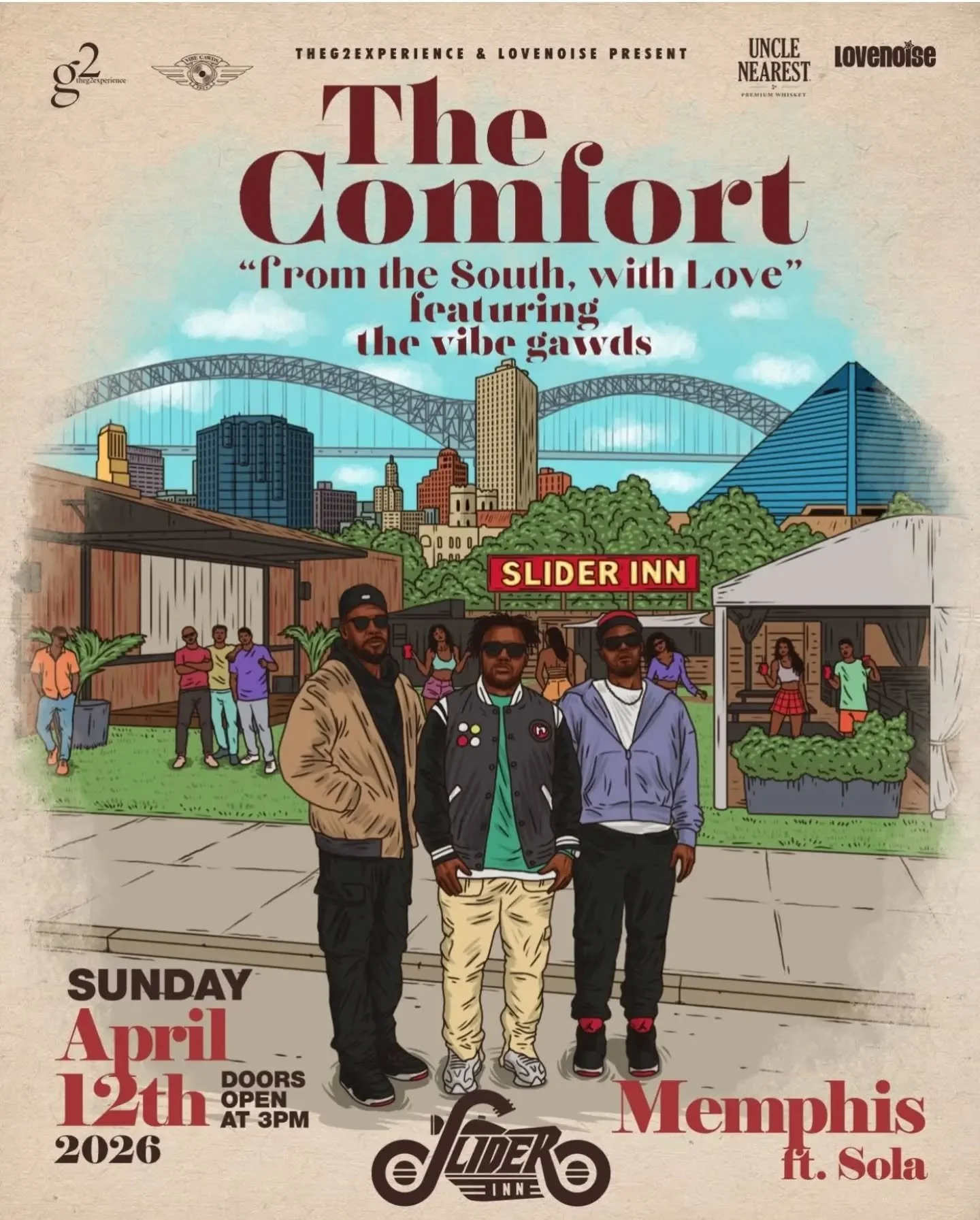 Lovenoise, g2 and the VibeGawds present The Comfort Tour "From the South, with Love&rdquo; ❤️ 🔊 

The most satisfying day party experience is officially on the road&hellip; and we&rsquo;re bringing that signature Comfort energy city to city 🌎 