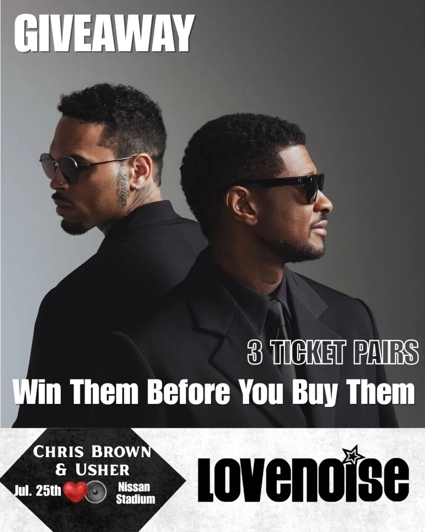 🌟Calling all Nashville R&amp;B lovers... CHIRS BROWN &amp; USHER are playing&nbsp;@nissanstadium on July 25th, and we&rsquo;re giving away THREE pairs of tickets to the show, before you can buy tickets to the show!

Here&rsquo;s how to enter:⁠

	❤️L