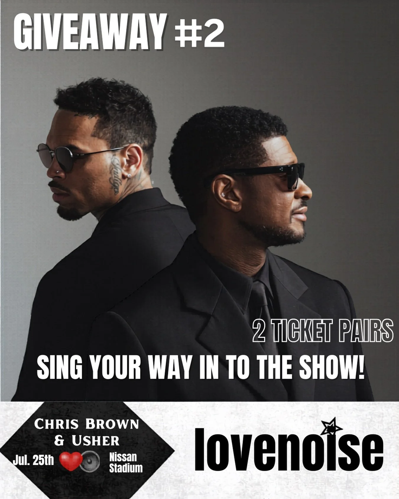 🎤✨NASHVILLE&hellip; ARE YOU READY TO SING FOR YOUR SEATS?! ✨🎤
Think you can hit those Usher or Chris Brown vocals? 👀🔥
Lovenoise is giving away 2 PAIR of tickets to see Usher + Chris Brown live &mdash; and all you have to do is SING...well, S-A-N-