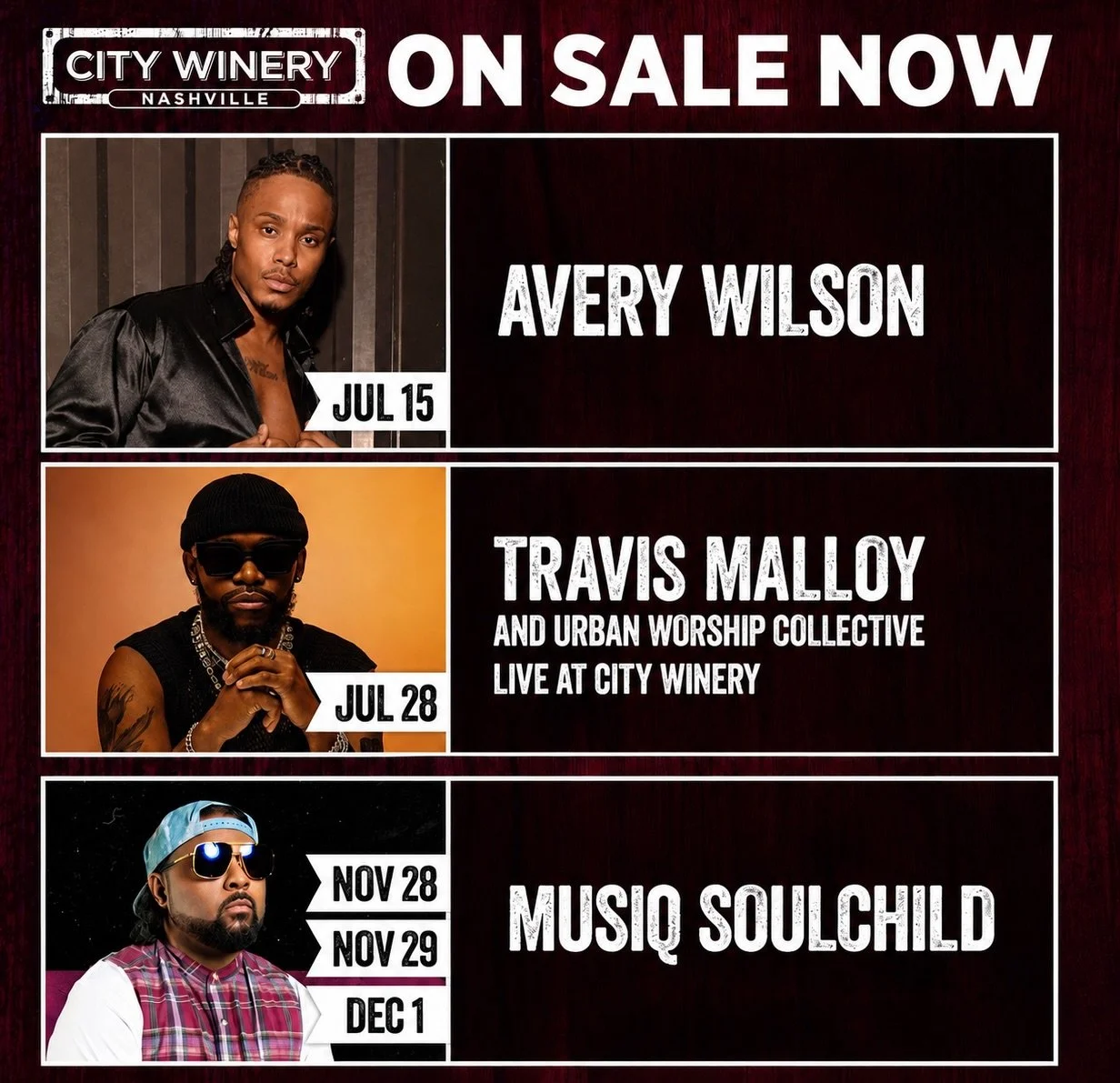 Lovenoise and City Winery present a season of unforgettable nights 🎶🍷✨

From soul legends to rising stars, we&rsquo;re bringing some of the culture&rsquo;s most exciting voices to the City Winery Nashville stage. Whether you&rsquo;re pulling up for