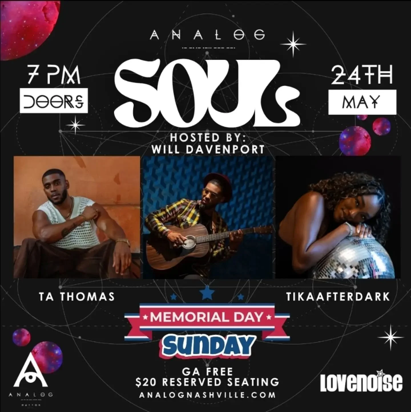 No excuses. 😮&zwj;💨

It&rsquo;s Memorial Day Weekend&hellip; which means NO work Monday and one more reason to pull up to the city&rsquo;s favorite Sunday night vibe....ANALOG SOUL🌙✨

This week, Analog Soul welcomes special guest headliner TA THOM