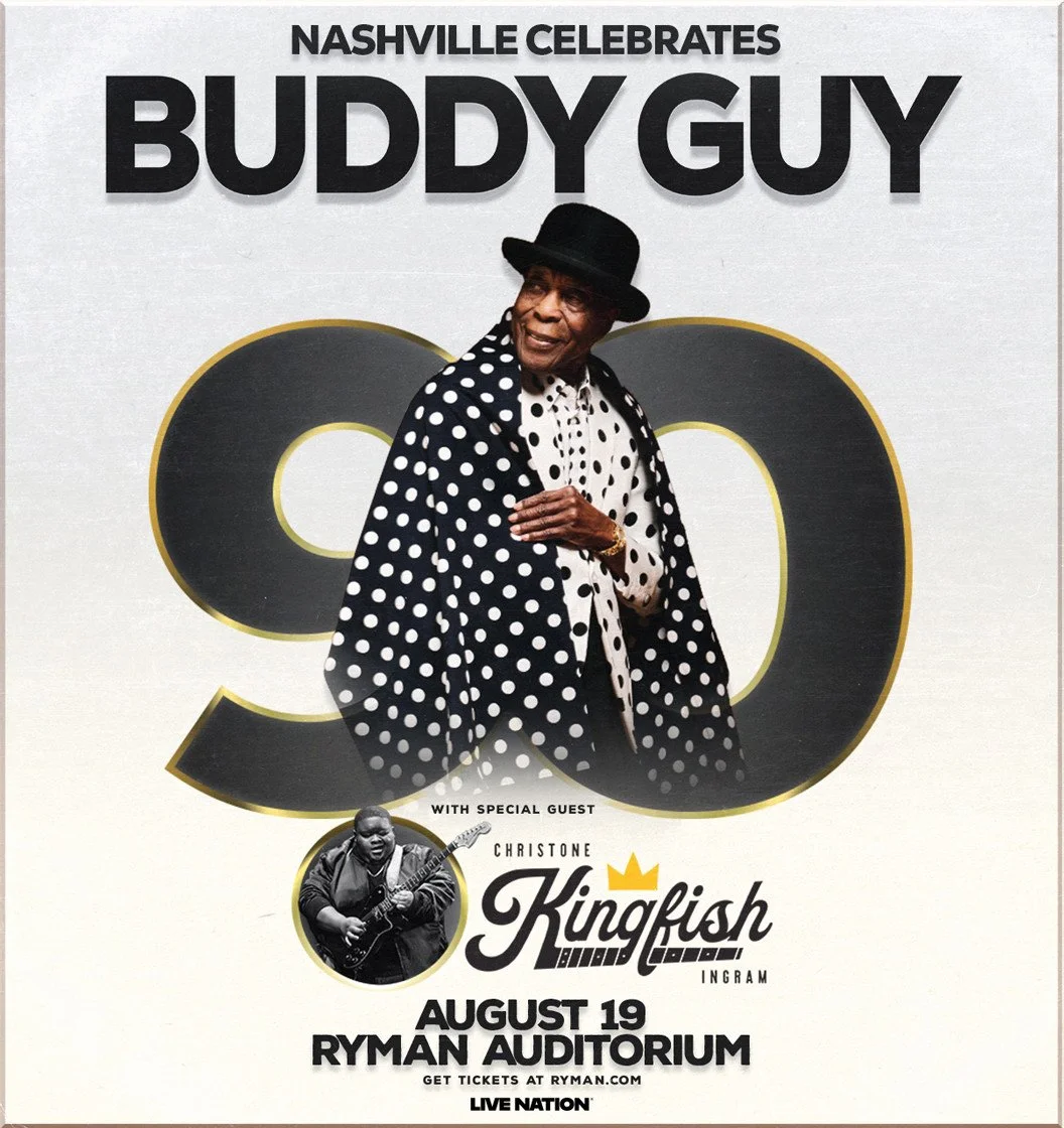 🎸 THIS WILL BE ONE OF THOSE NIGHTS NASHVILLE TALKS ABOUT FOR YEARS.⁠
⁠
Nashville celebrates 90 years of the legendary Buddy Guy at the Ryman Auditorium on August 19, with KINGFISH opening the night.⁠
⁠
A true architect of the blues. A Rock &amp; Rol