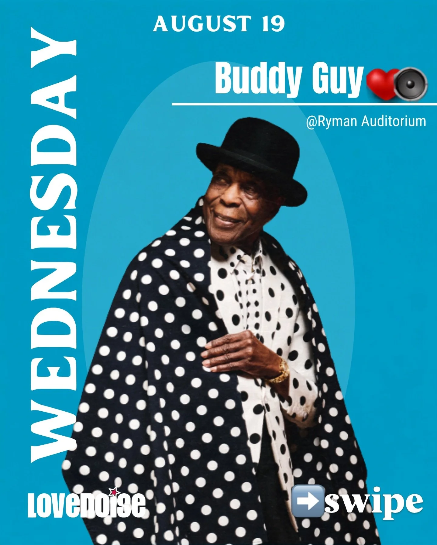 THREE SHOWS. THREE SOUNDS. ONE LOVENOISE WEEK. 🎶

From legendary Blues to arena-shaking Hip-Hop to grown-and-sexy R&amp;B, our next three shows have something for every music lover:

🎸 BLUES &mdash; Buddy Guy
Tonight, August 19 | Ryman Auditorium

