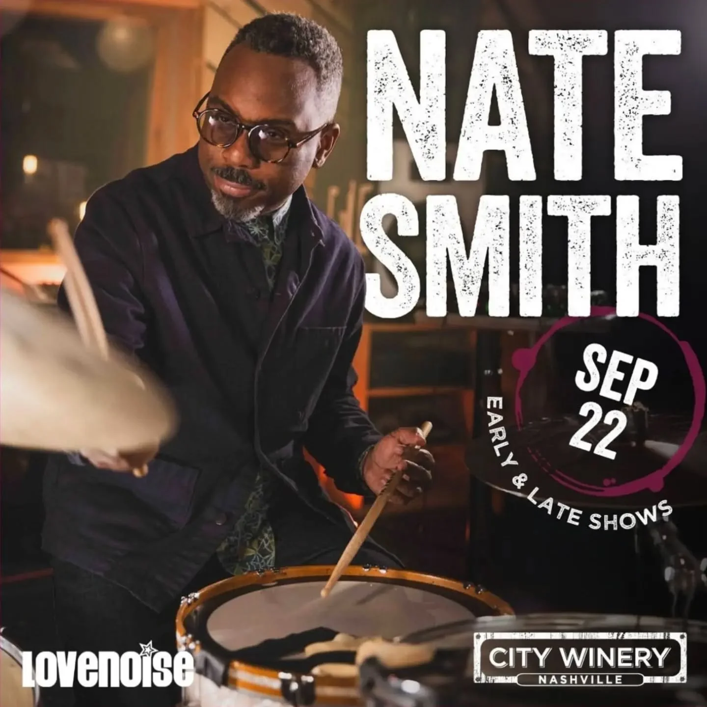 Nashville, this one is for the groove lovers. 🥁🔥

Lovenoise presents NATE SMITH live at City Winery Nashville on September 22! Deep grooves, serious musicianship, and an intimate room where you can feel every beat.

Early &amp; late shows&mdash;two