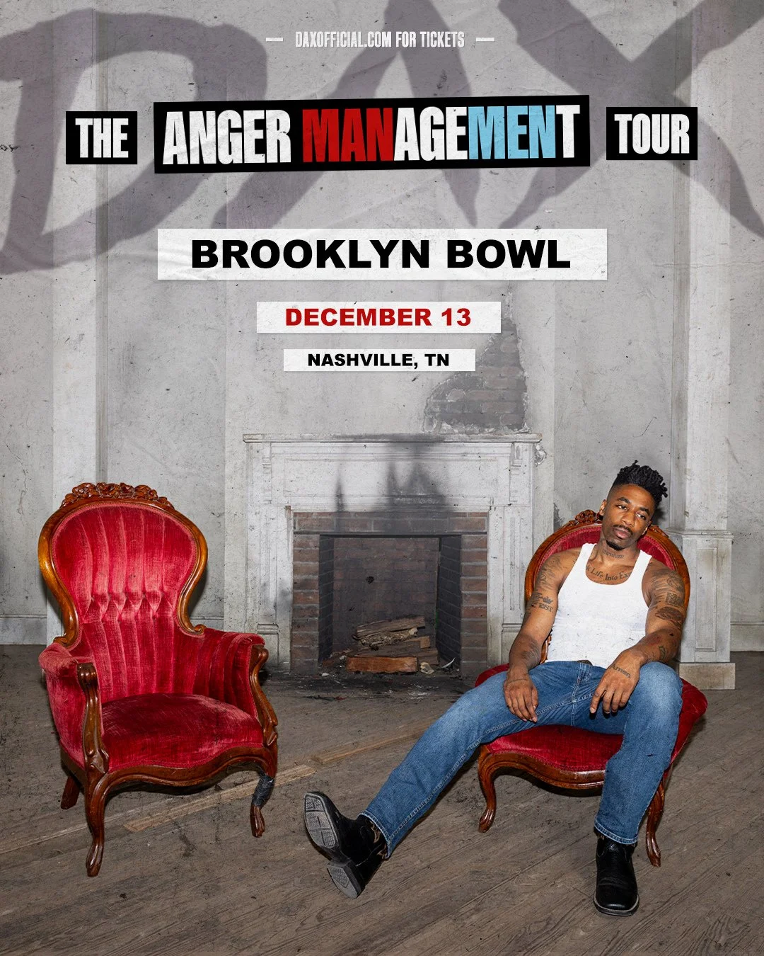🔥 DAX IS BRINGING THE ANGER MANAGEMENT TOUR TO BROOKLYN BOWL!⁠
⁠
Raw bars. Unfiltered storytelling. No punches pulled. DAX brings his relentless flow and high-intensity live show to Brooklyn Bowl Nashville on December 13.⁠
⁠
If you know DAX, you kno