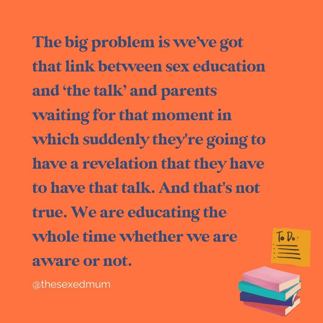 One minute conversations are a better option for parents' involvement in sex ed than trying to pack everything into a one time 'talk', says @thesexedmum⁠
⁠
&quot;The big problem is we&rsquo;ve got that link between sex education and &lsquo;the talk&r