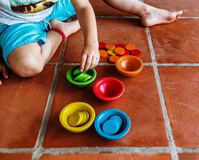 Sorting! Visual sorting can look so many different ways. Buttons, beans, coins; there are endless household objects that children can sort and make patterns with.
.
Sorting appeals to a child's natural sense of order, or the inherent desire to organi