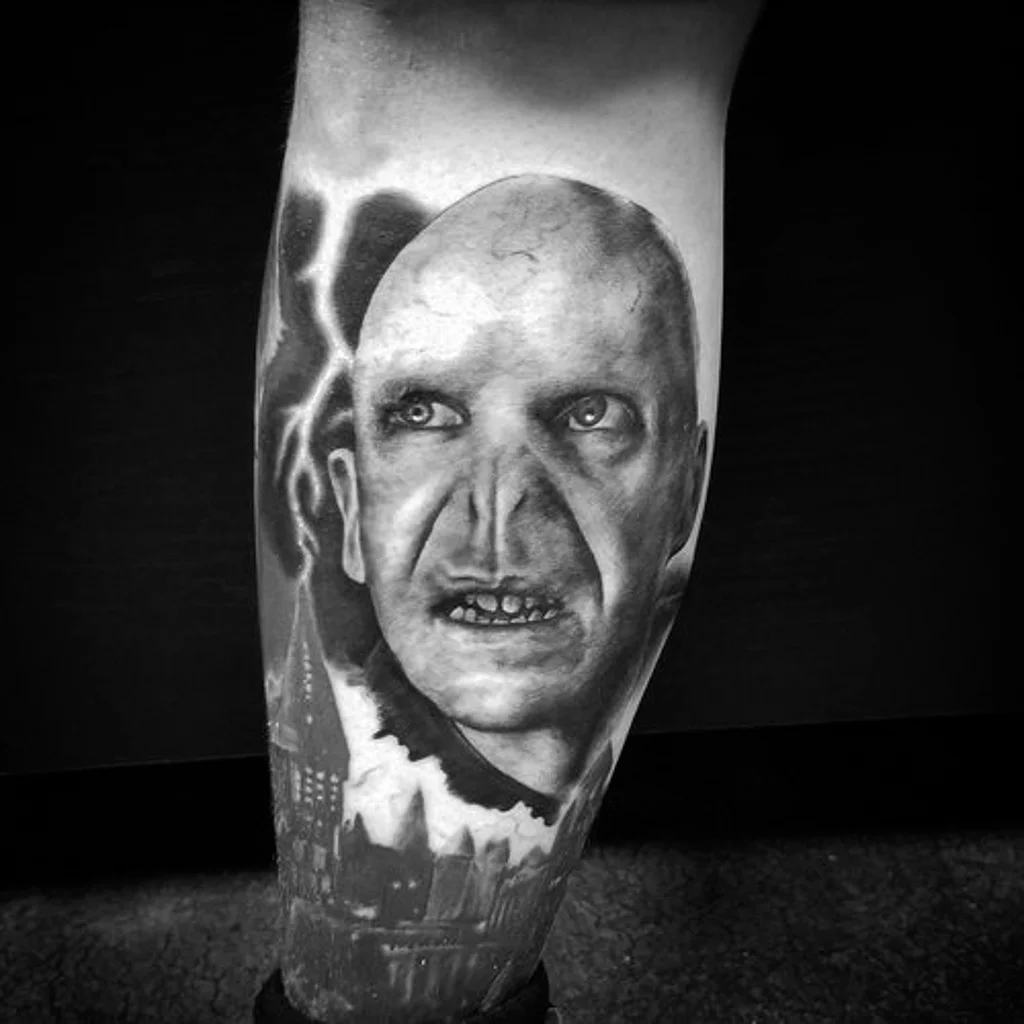 Black and Gray Lord Voldemort Tattoo by Alix at Certified Tattoo Studios Denver Co.jpg