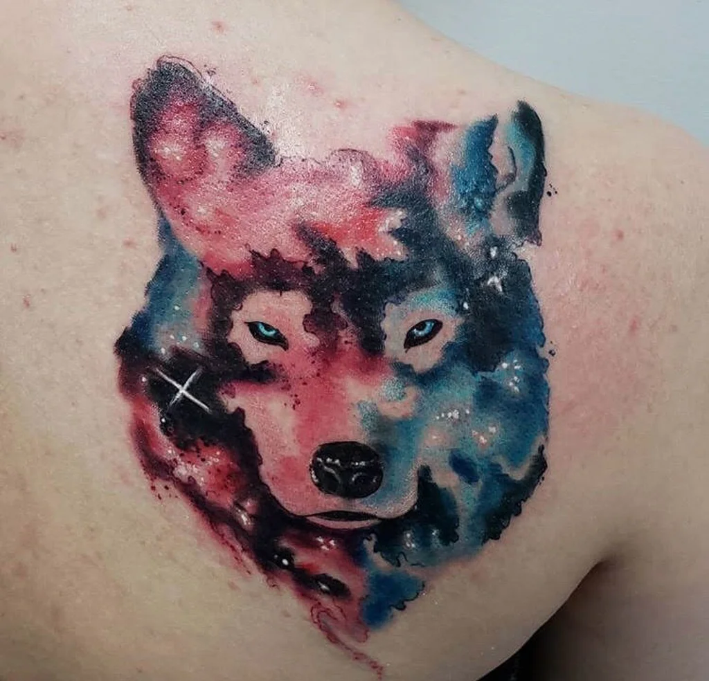 Custom Water Color Galaxy Wolf Portrait Tattoo by Jeff at Certified Tattoo Studios Denver Co.jpg